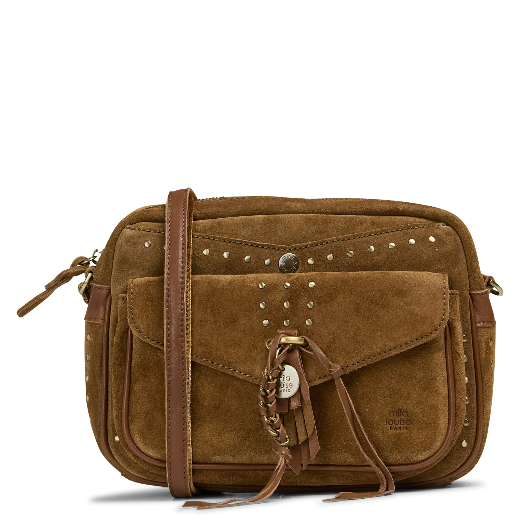 Sac bandoulière en cuir velours Beige ORELIA