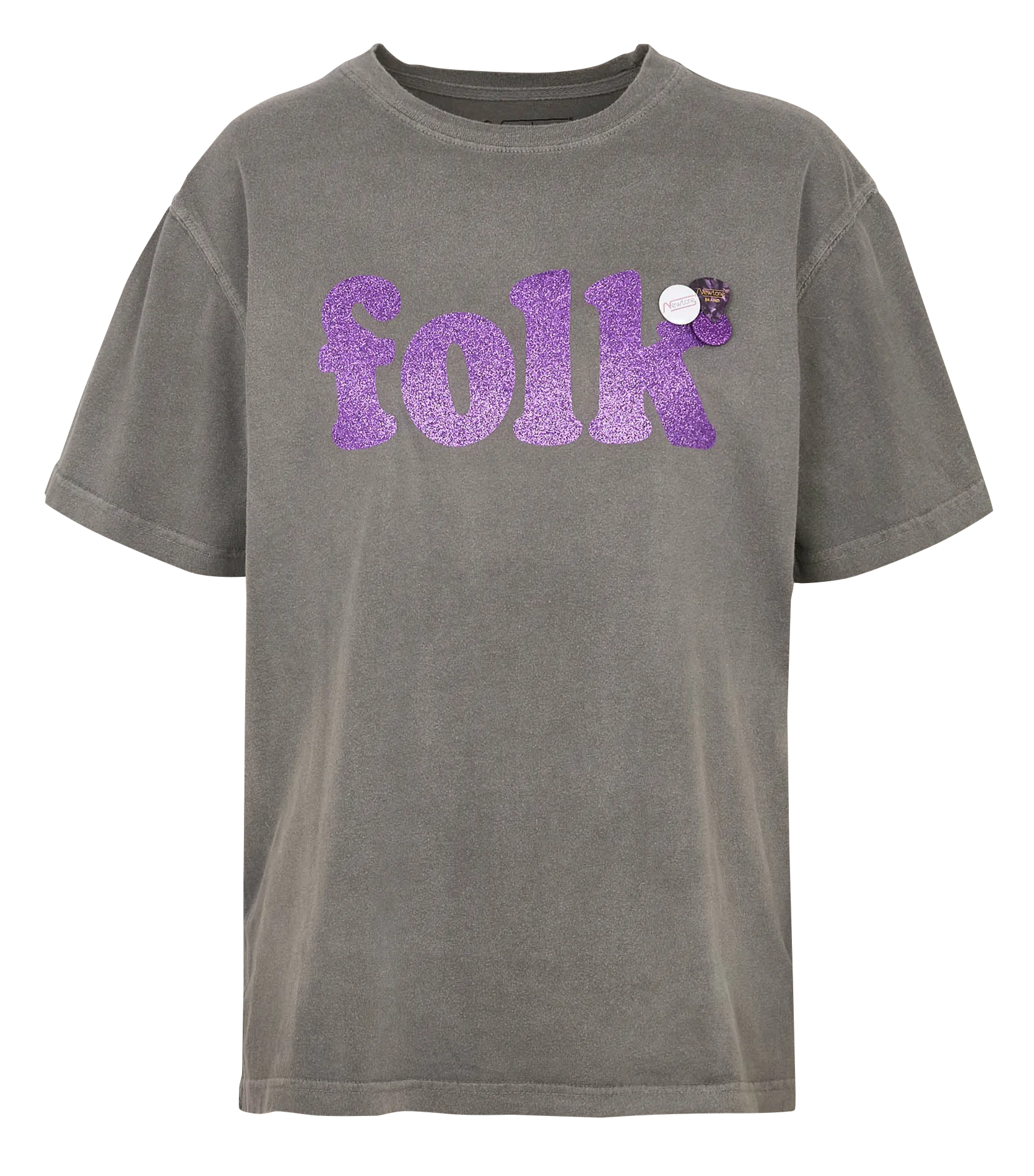 Tee-shirt col rond sérigraphié en coton Gris FOLK