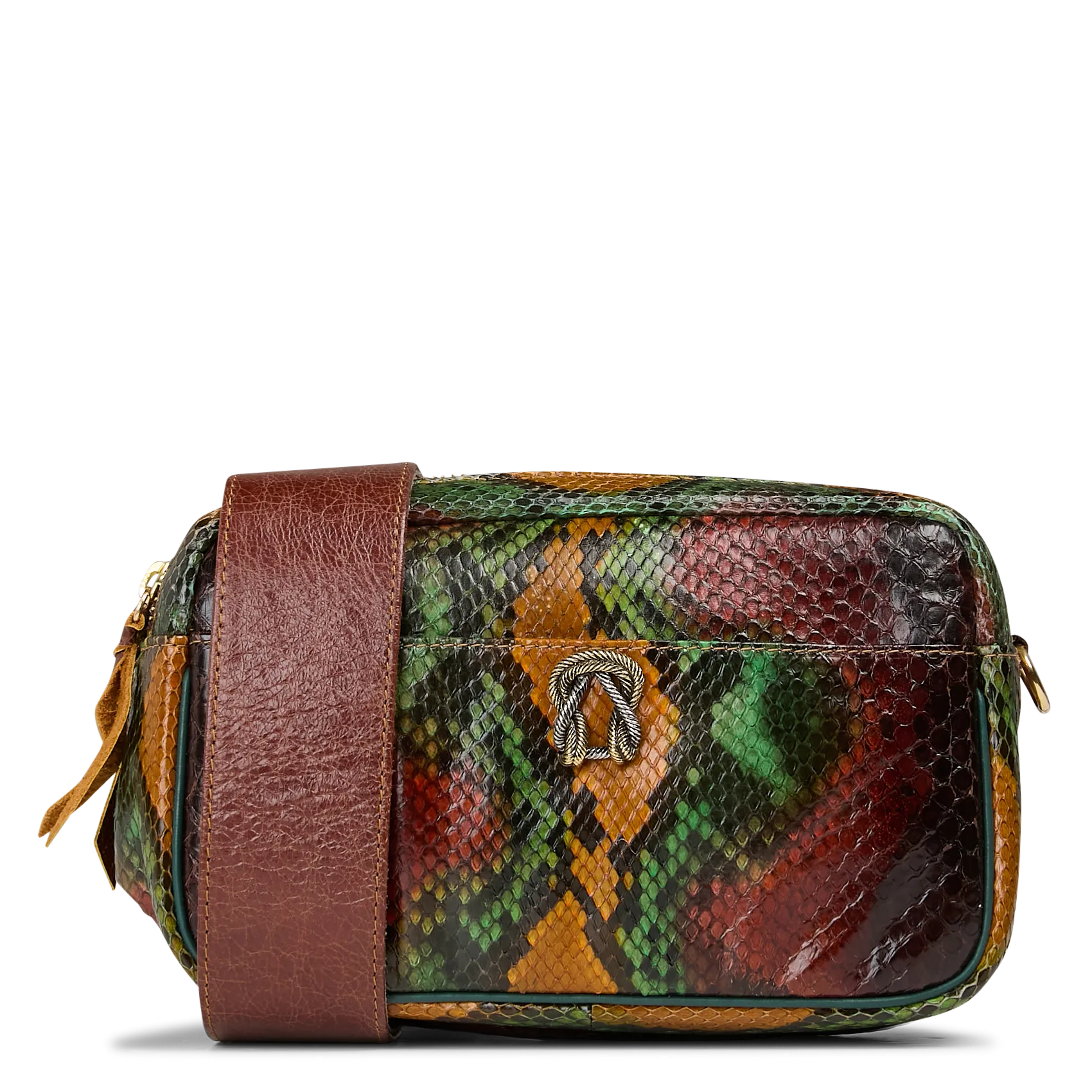 Sac bandoulière en cuir python mélangé Marron LILY