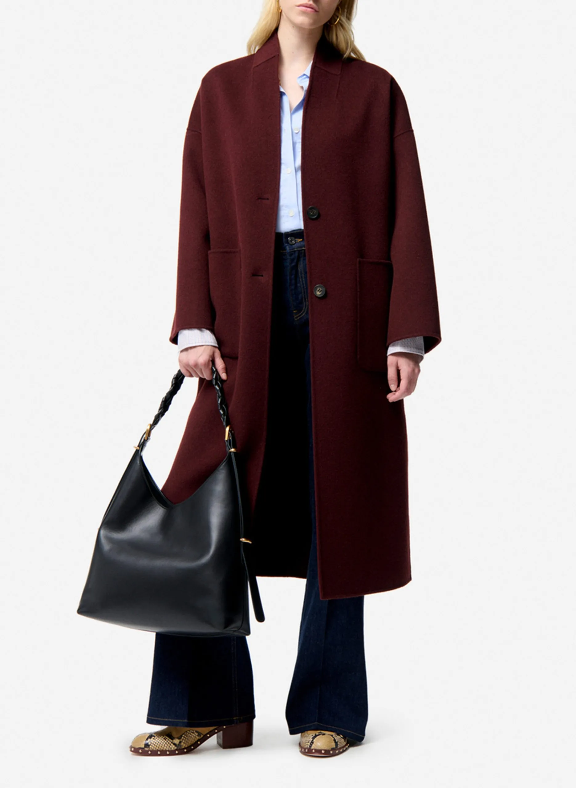 Manteau col v en laine mélangée Rouge BACHIR-C