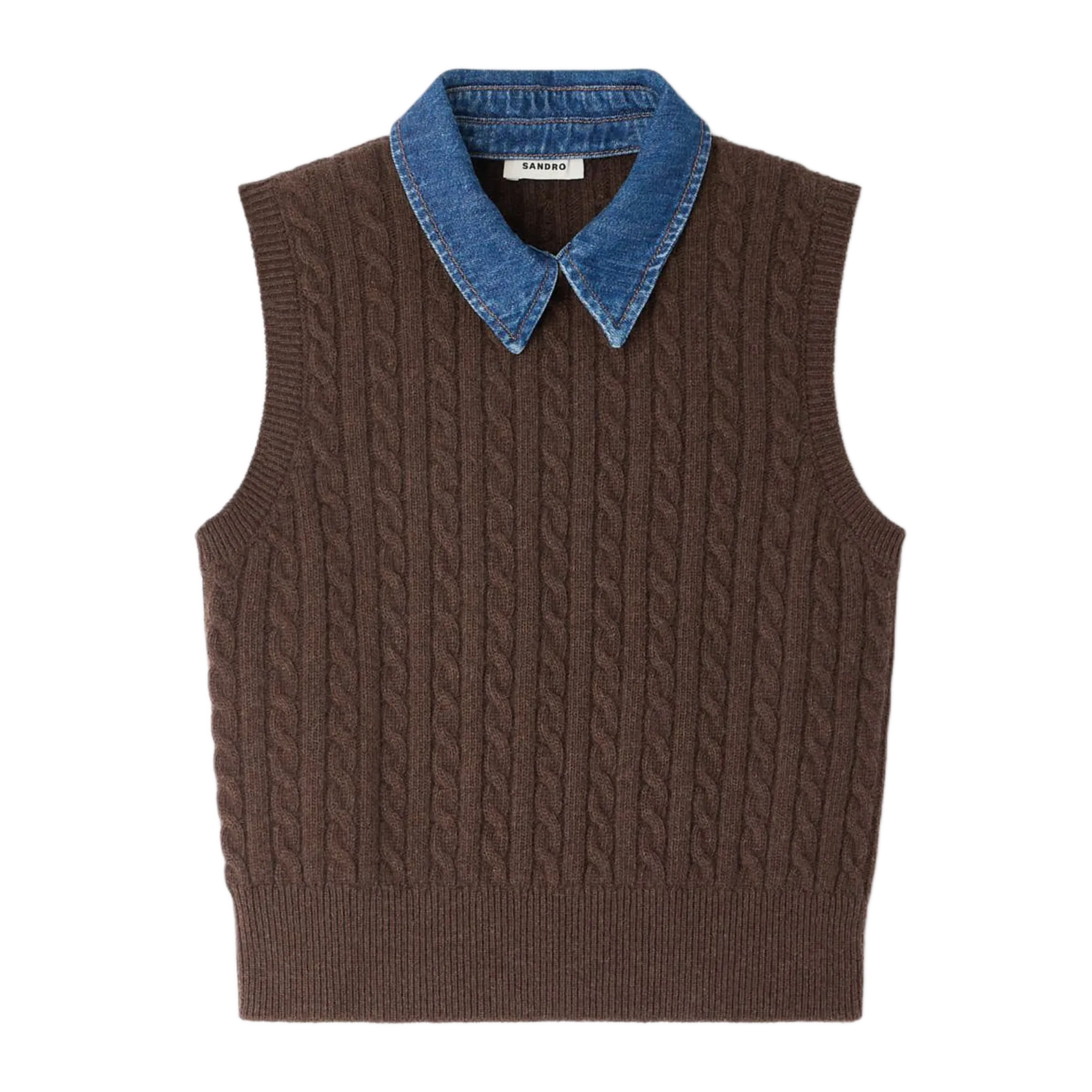 Pull col classique en laine mélangée Marron