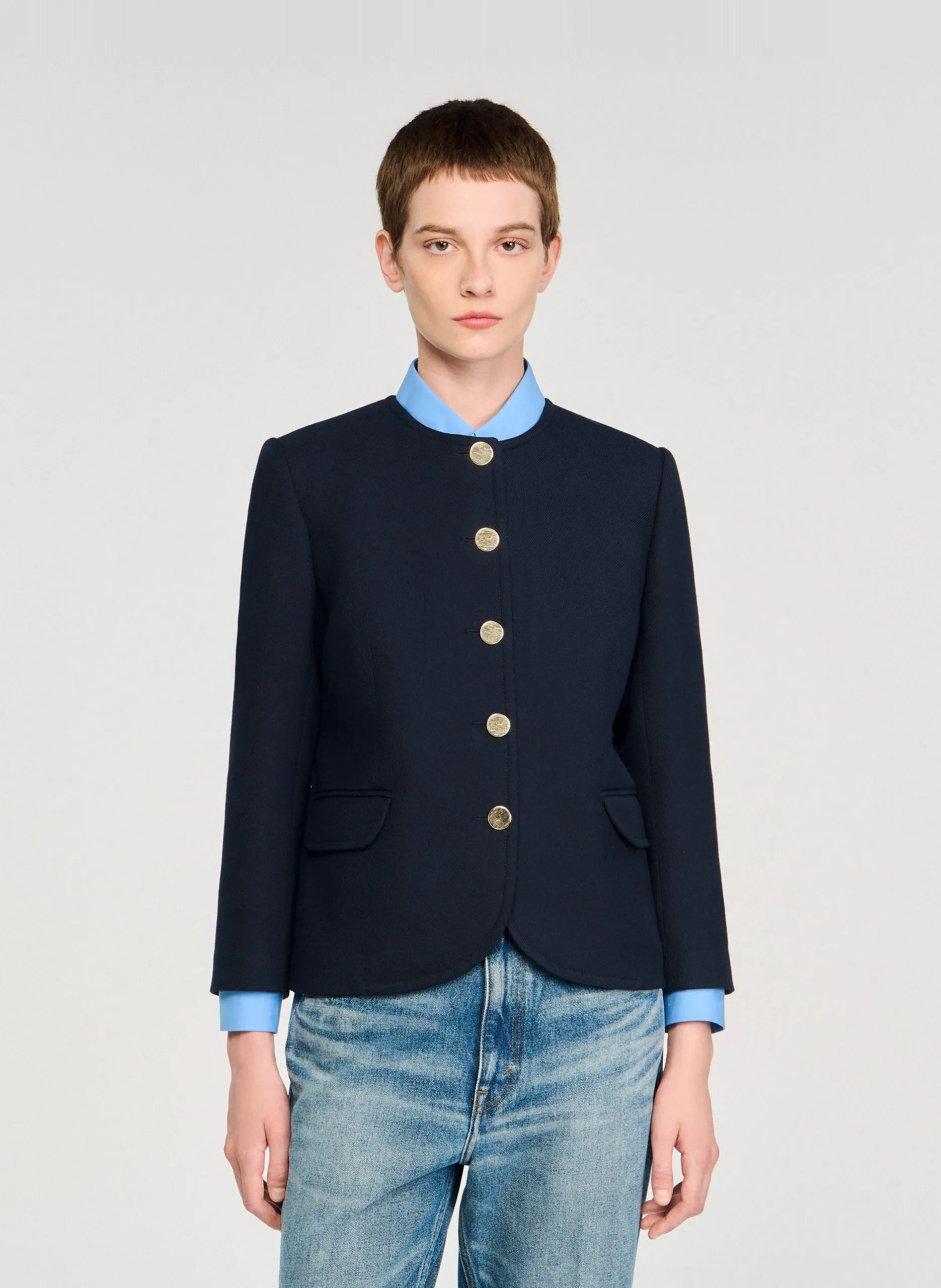 Veste tailleur droite boutonnée Bleu