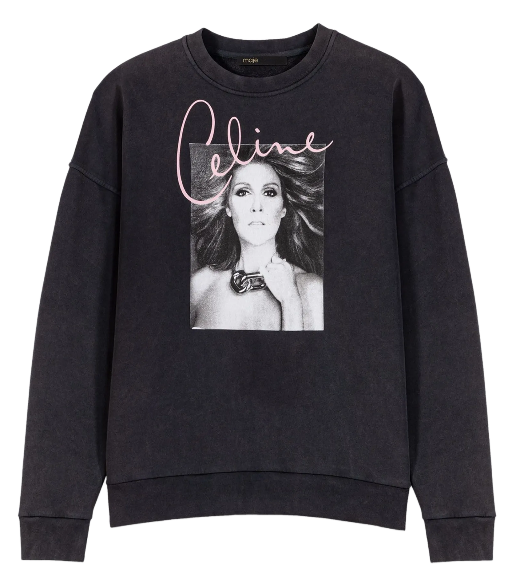 Sweat sérigraphié en coton délavé Gris