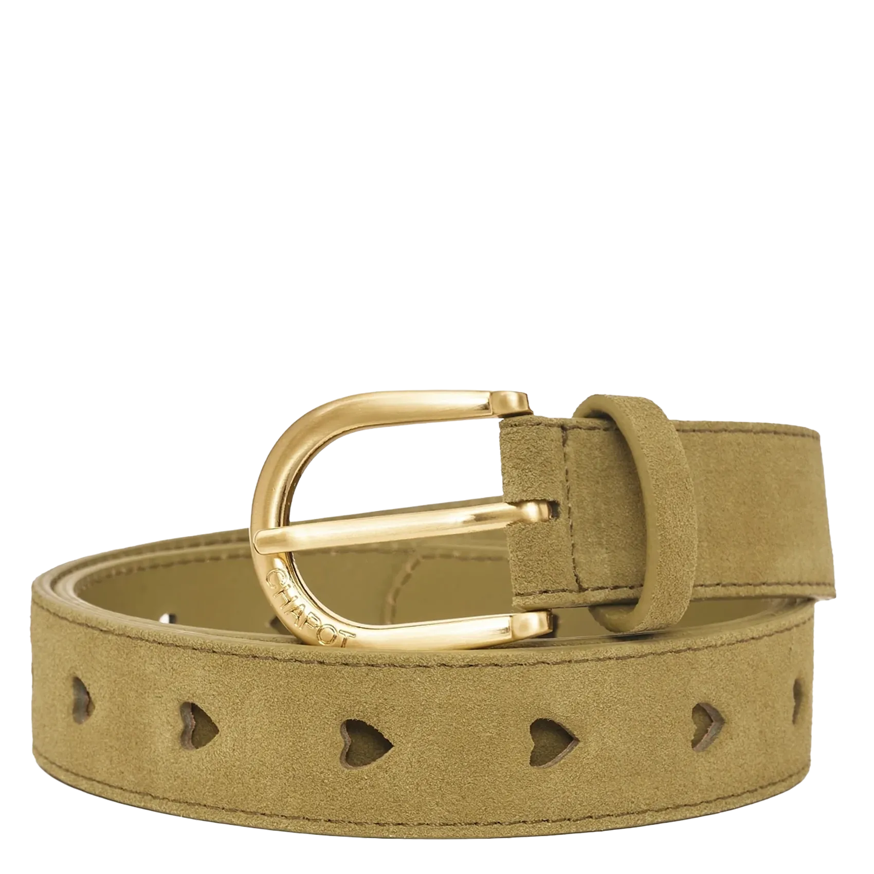 Ceinture suédée à détails cœurs en cuir Vert CUT IT OUT HEART