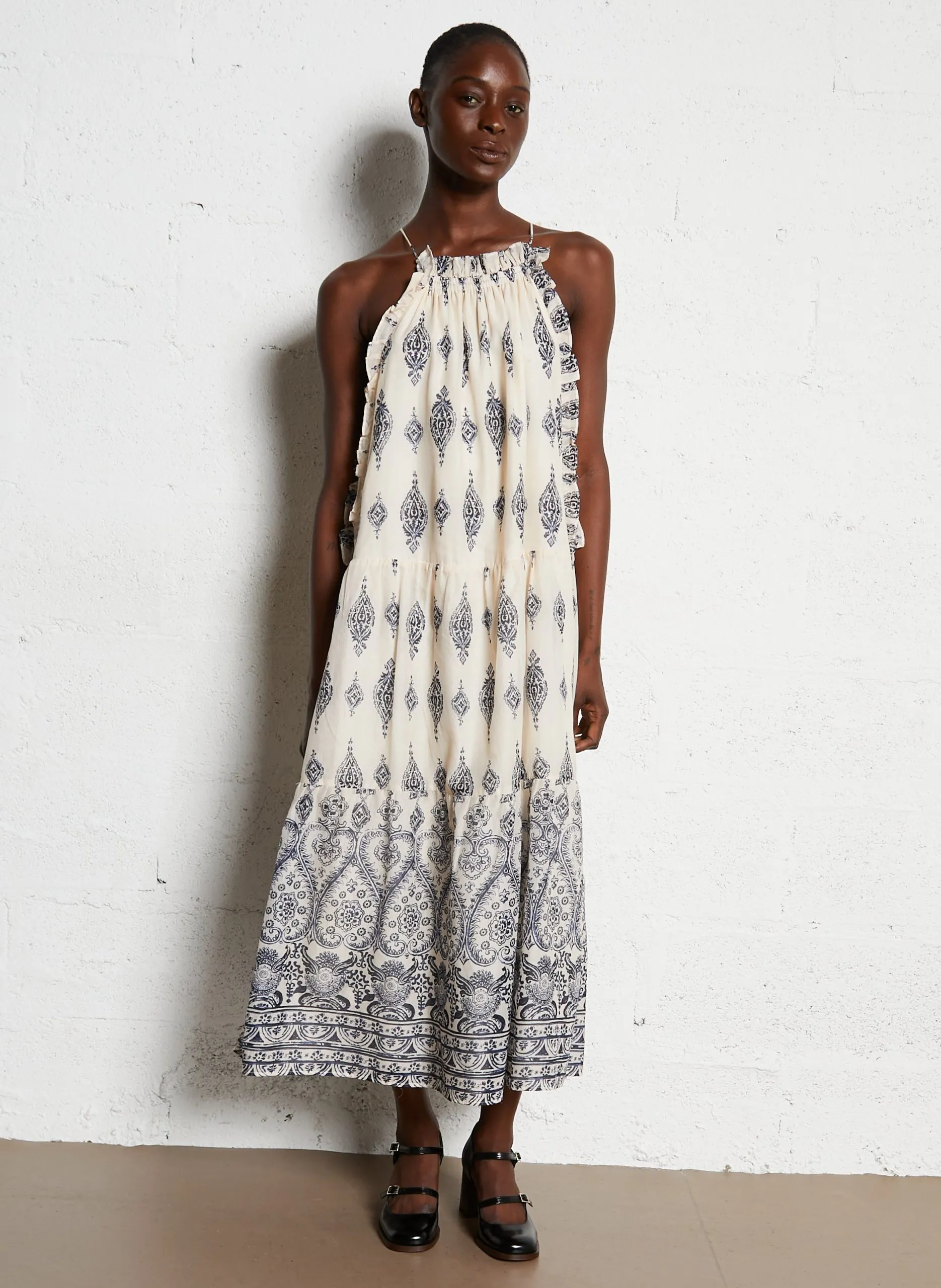 Robe midi ample imprimée Bleu ROSELINE