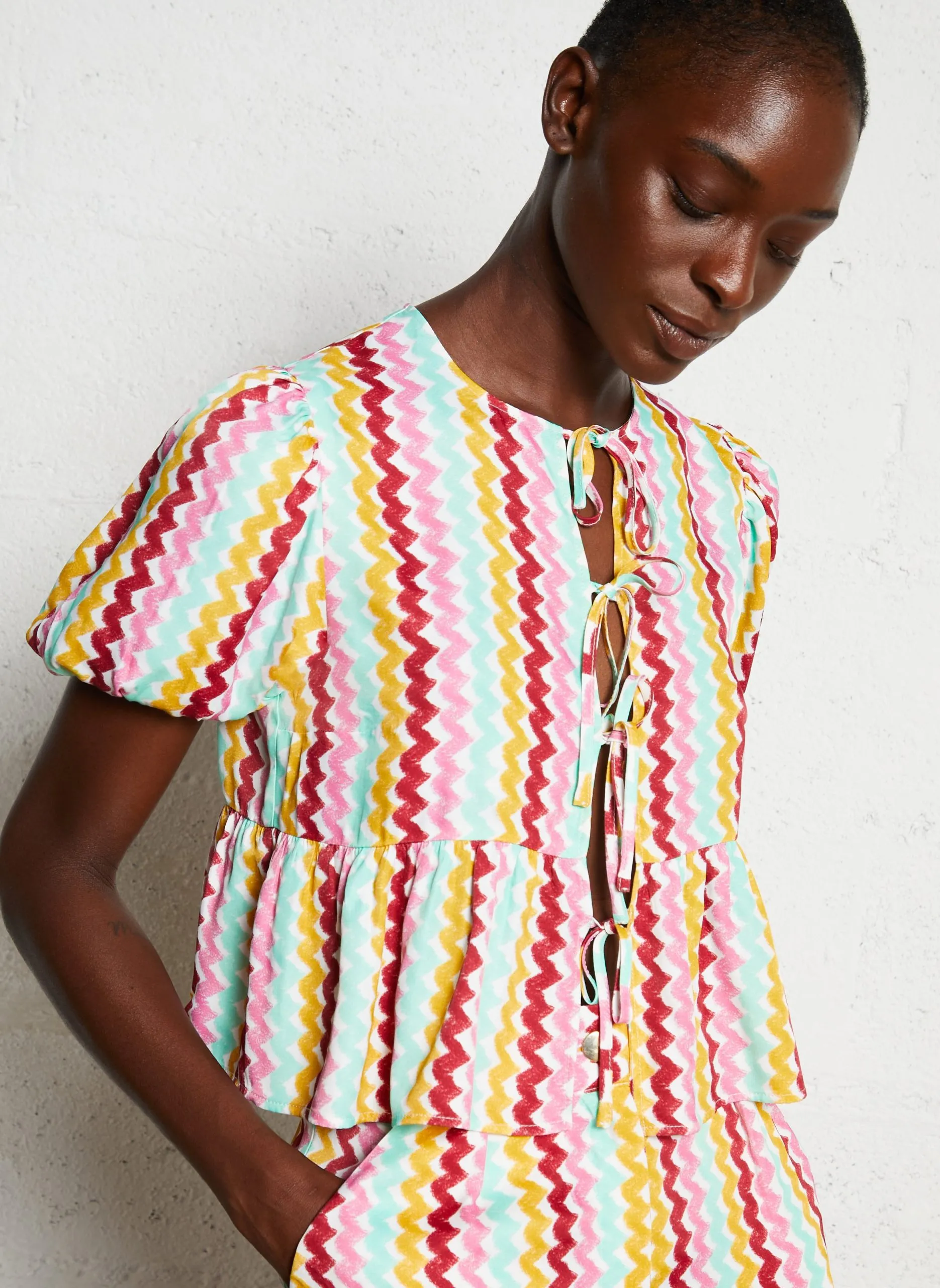 Top ample col rond Multicolore AIMEE