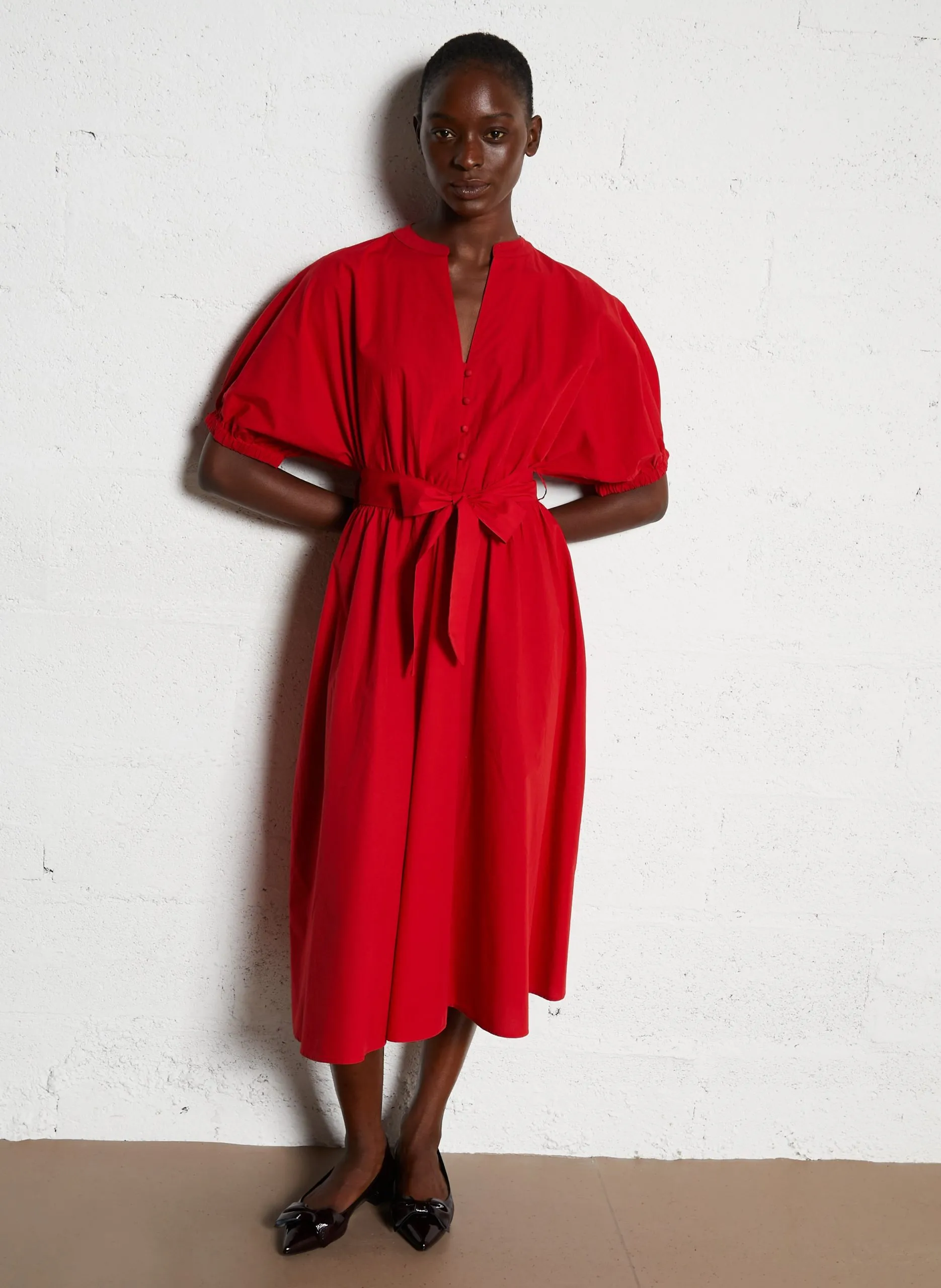 Robe longue cintrée en coton Rouge CORDELIA