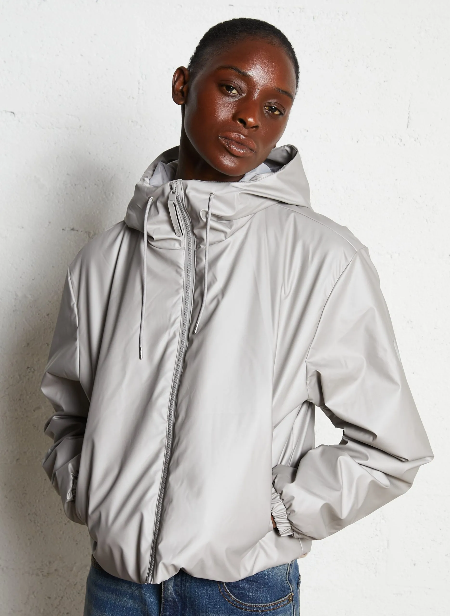 Imperméable droit col montant à capuche Gris LOHJA