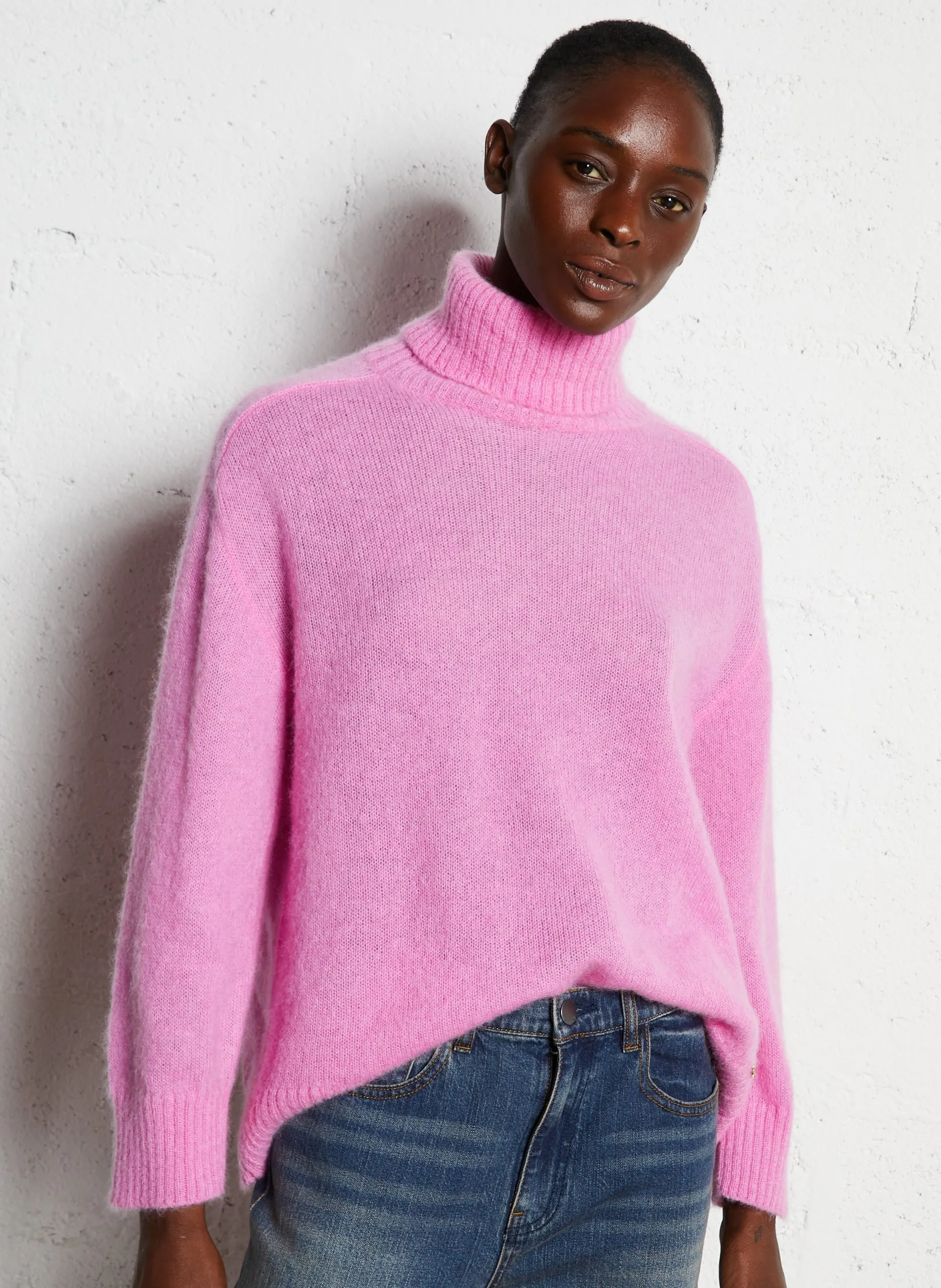 Pull ample uni en laine mélangée Rose CARIBOU