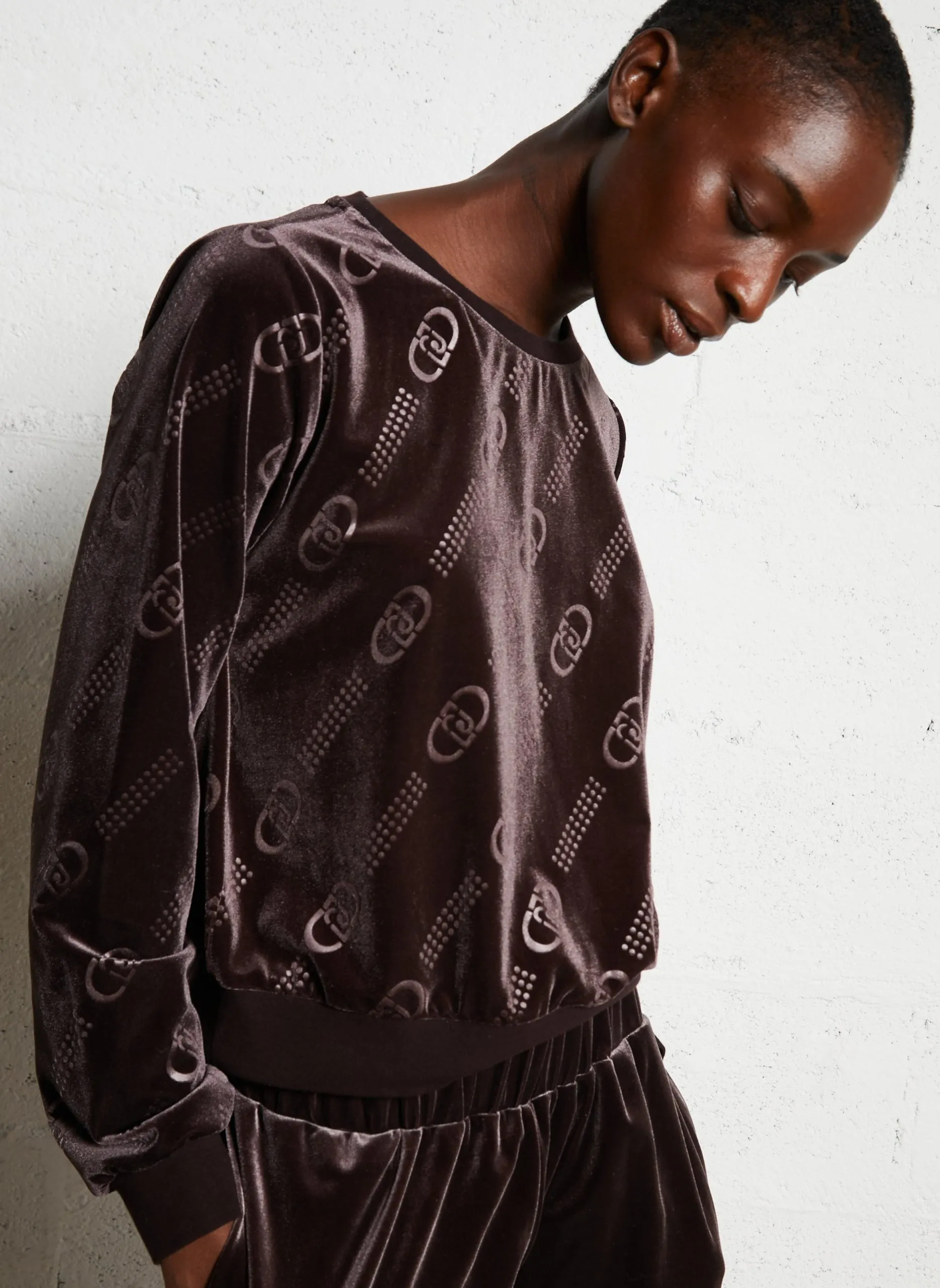 Sweat droit en jacquard imprimé Marron