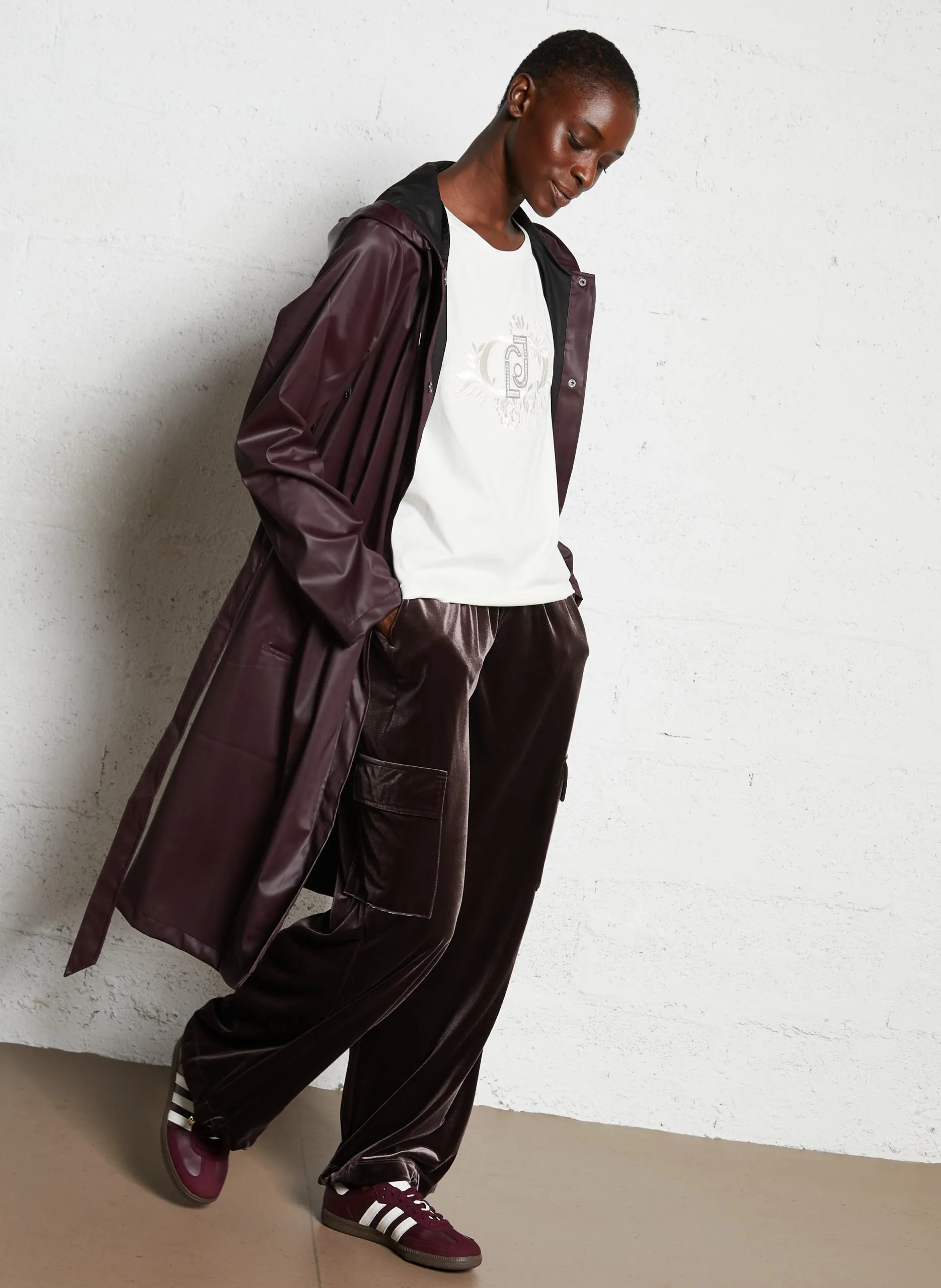 Imperméable droit col rond Violet