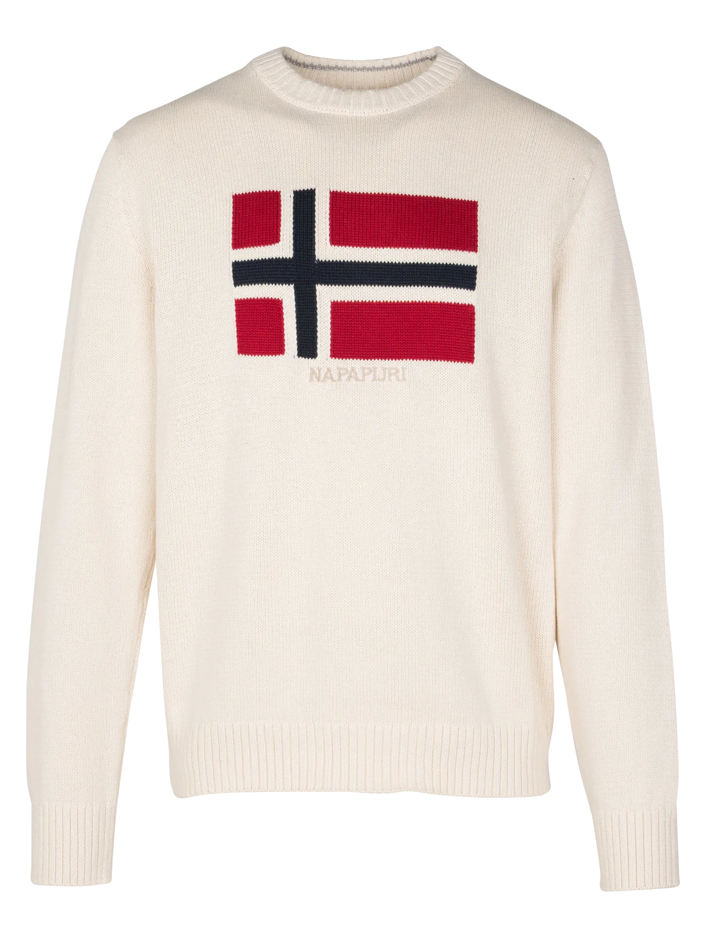 Pull ample col rond jacquard en coton Beige D-MURA