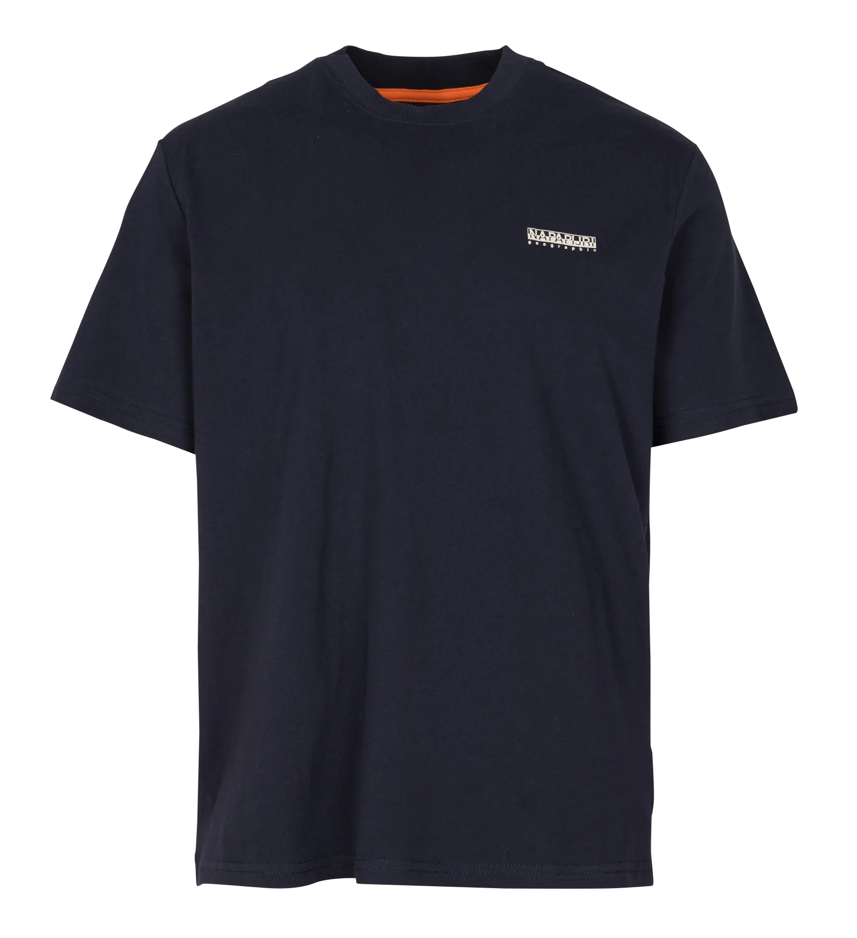 Tee-shirt droit col rond sérigraphié en coton Bleu S-SMALL