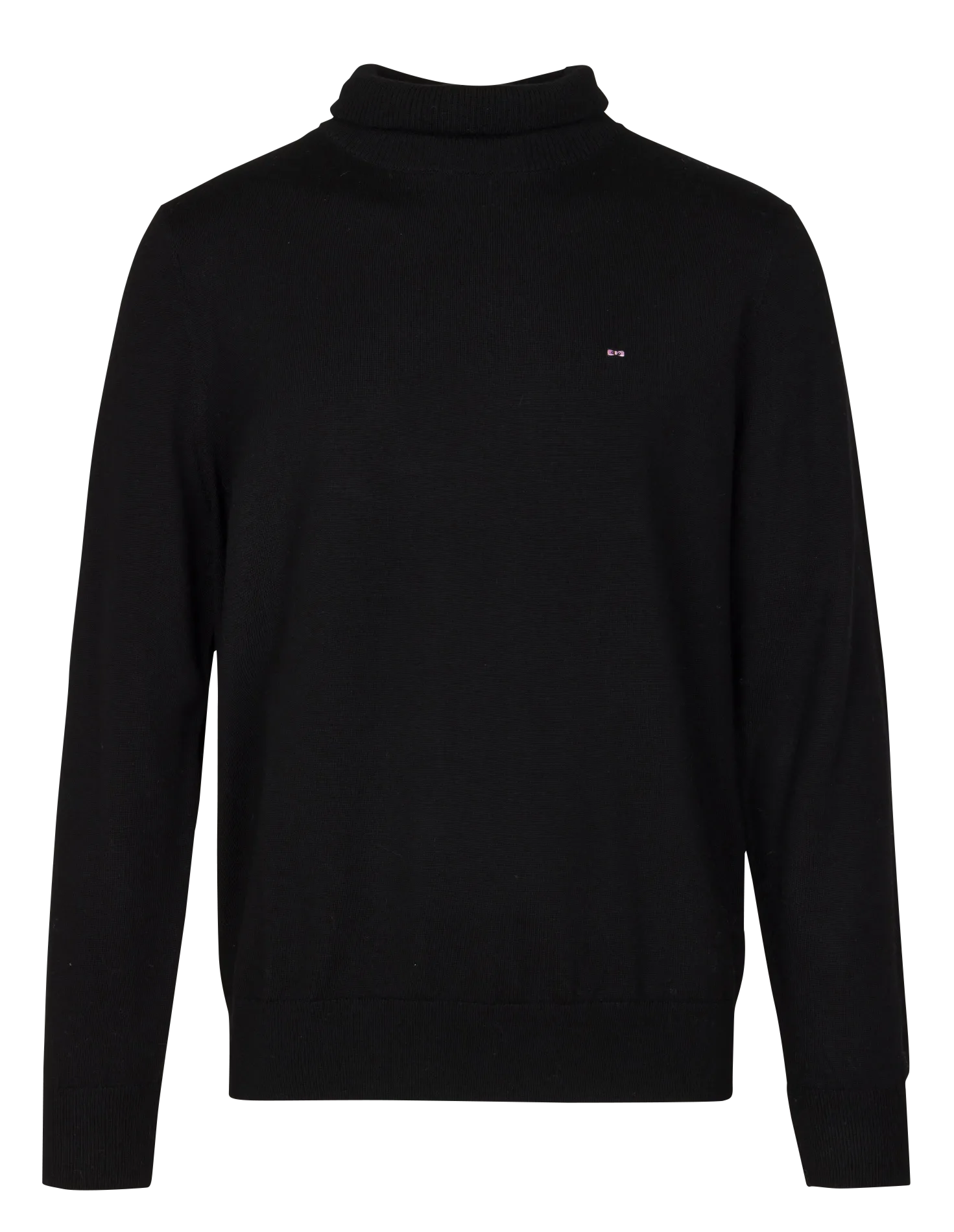 Col roulé droit brodé en laine Noir