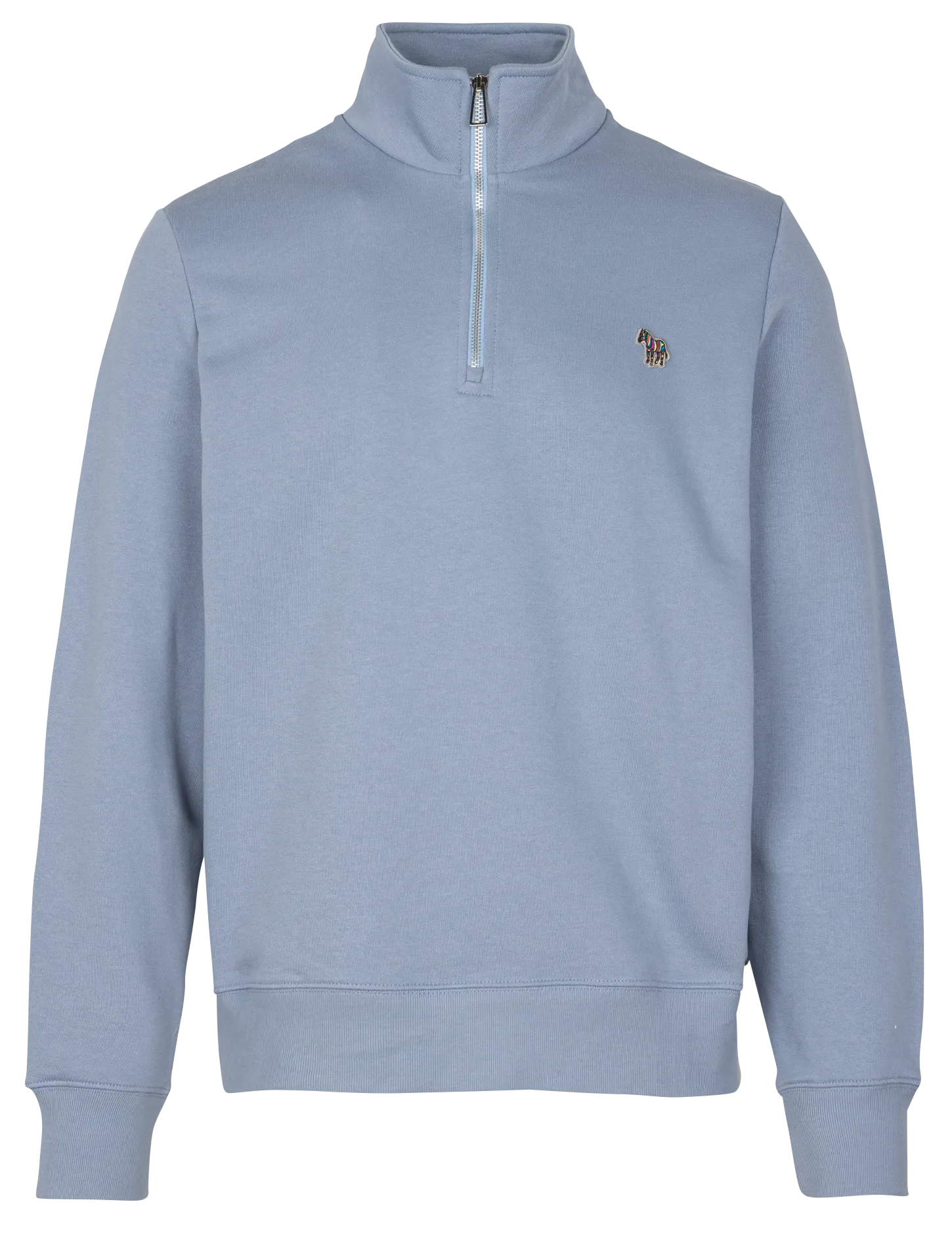 Sweat droit col montant zippé brodé Bleu