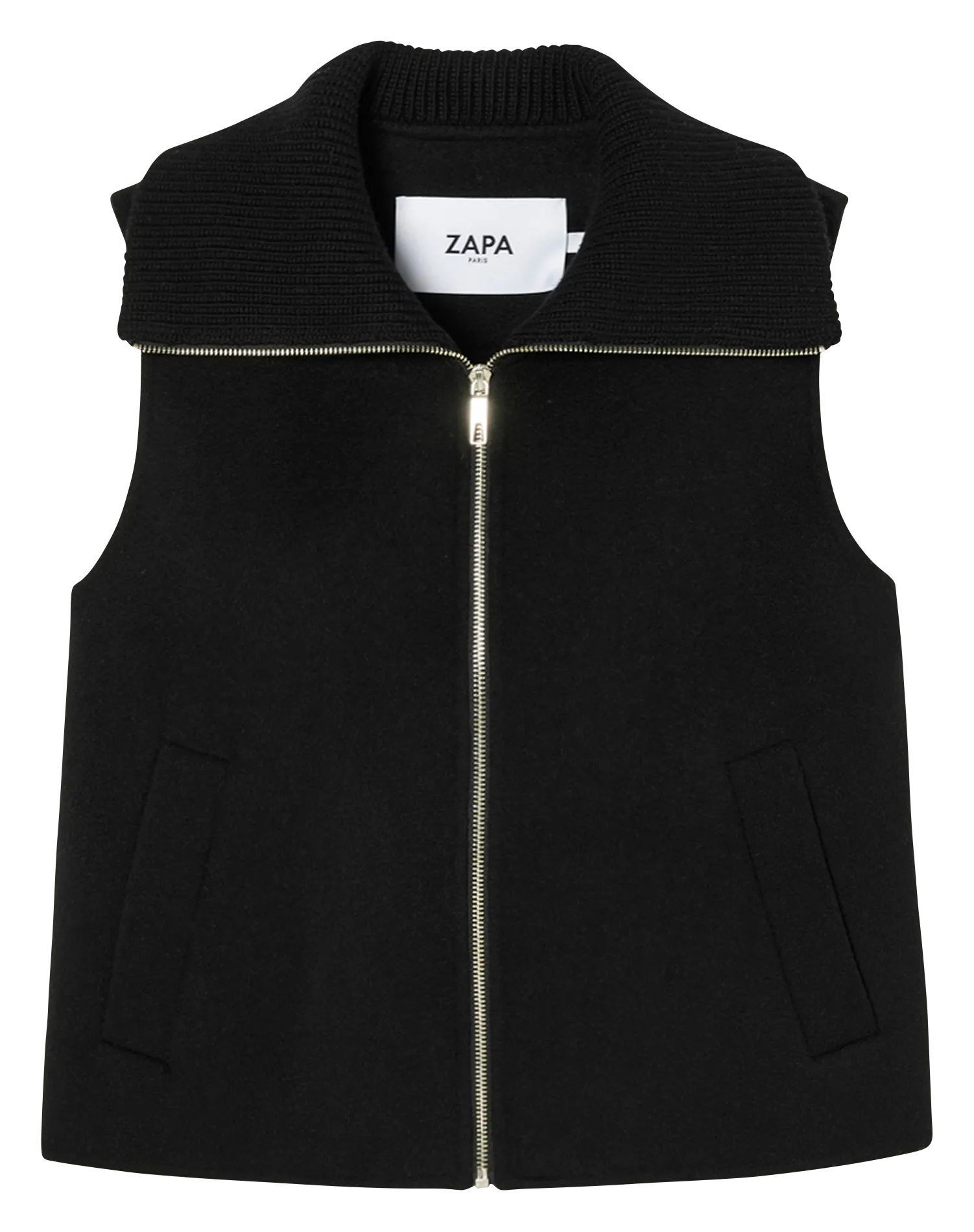 Gilet droit zippé en laine mélangée Noir GLASSANDRE