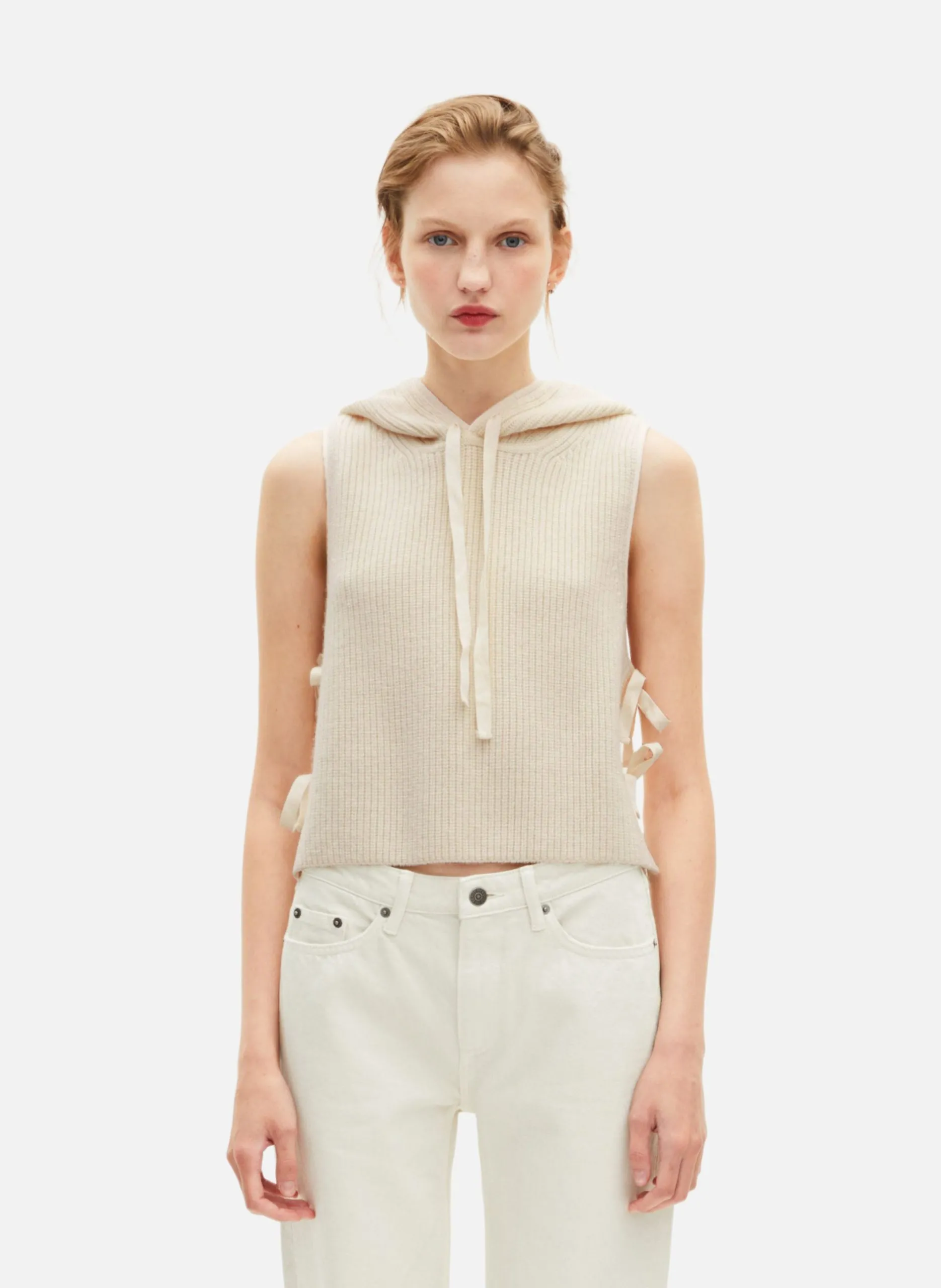 Pull sans manches pull en laine et coton Beige