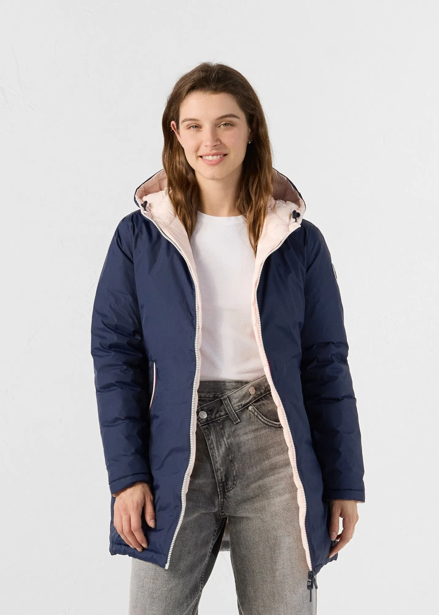 Veste longue réversible marine/rose pétale verone Bleu