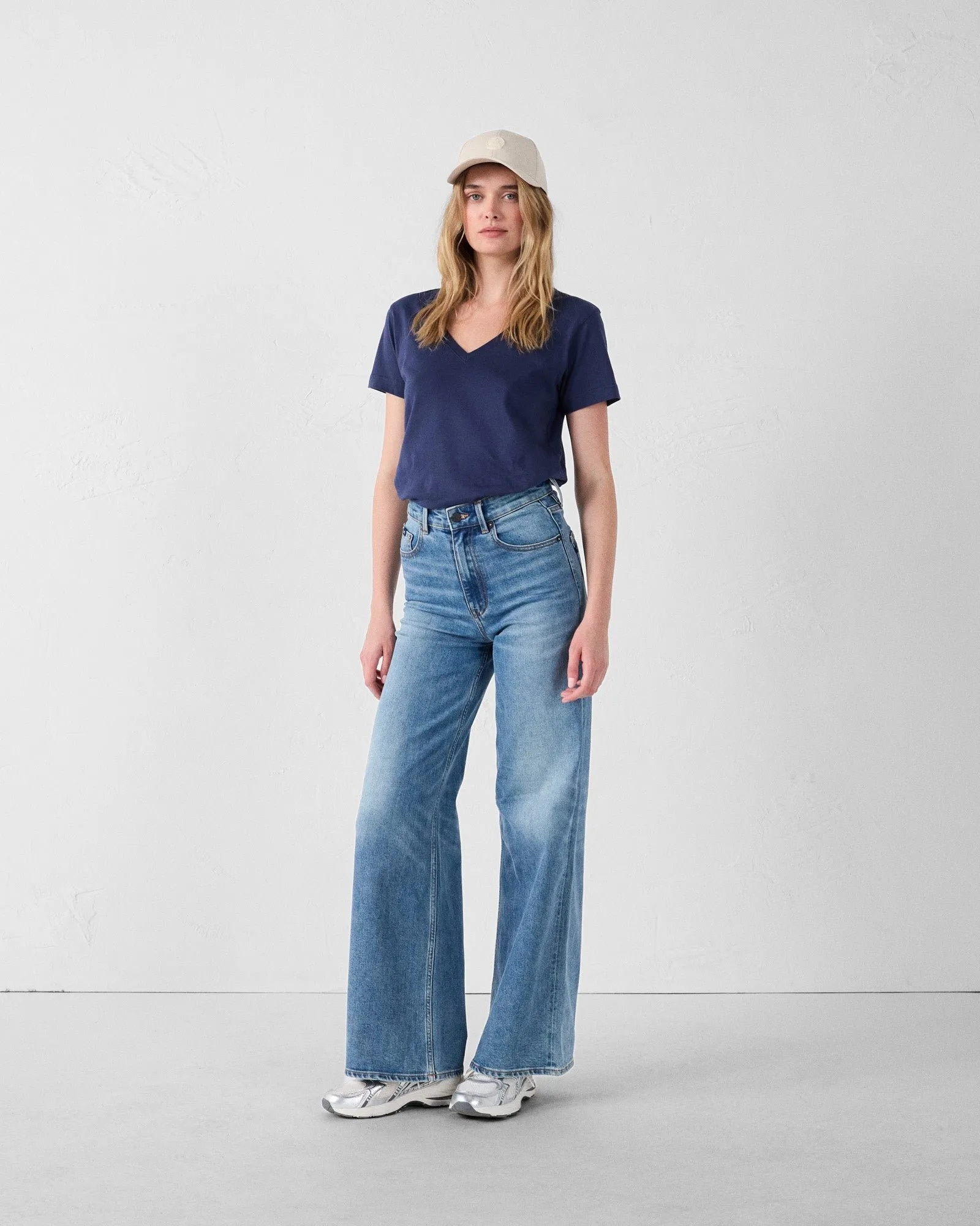 T-shirt col v sofy Bleu