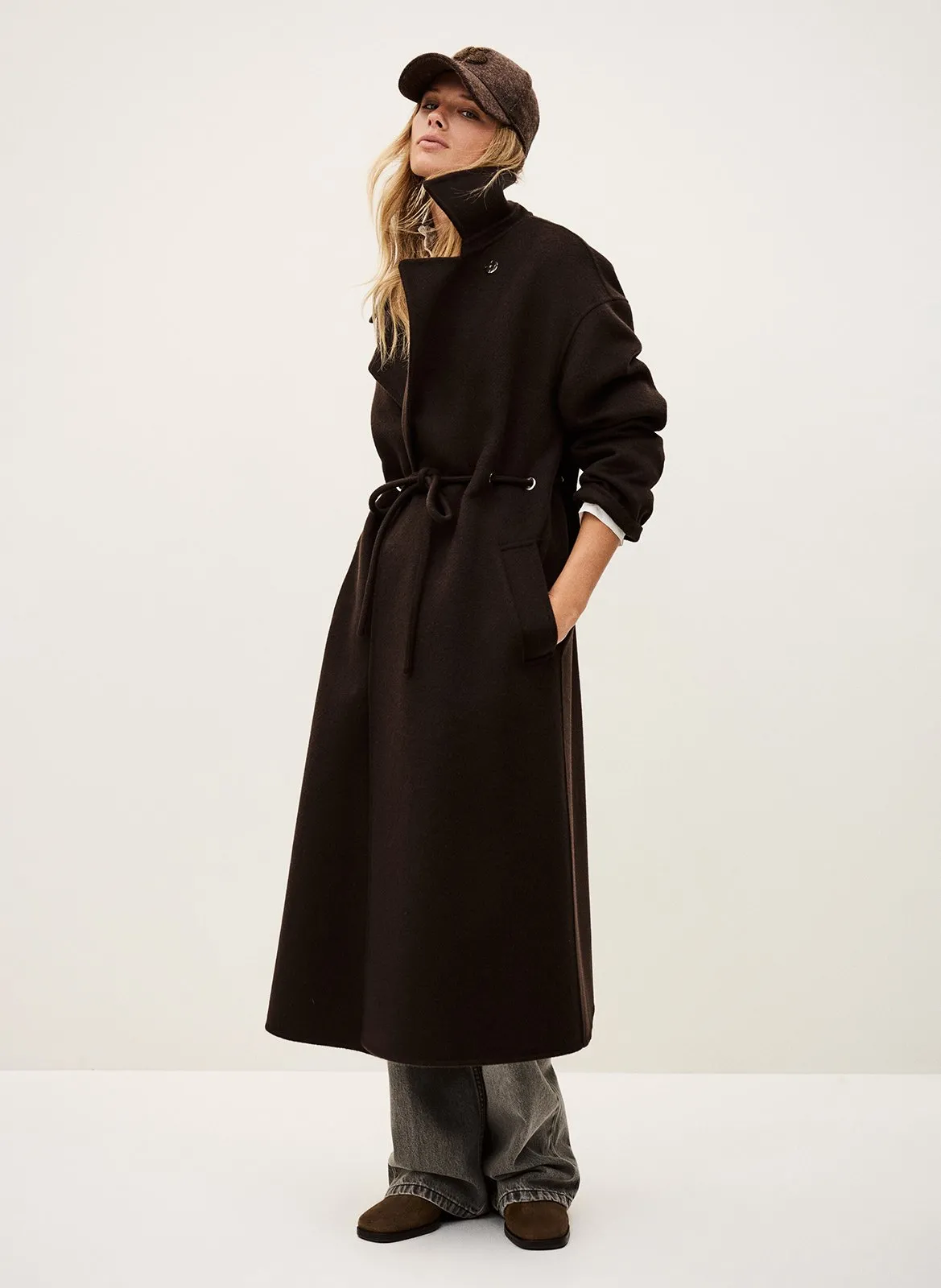 Long manteau en laine mélangée Marron KATE