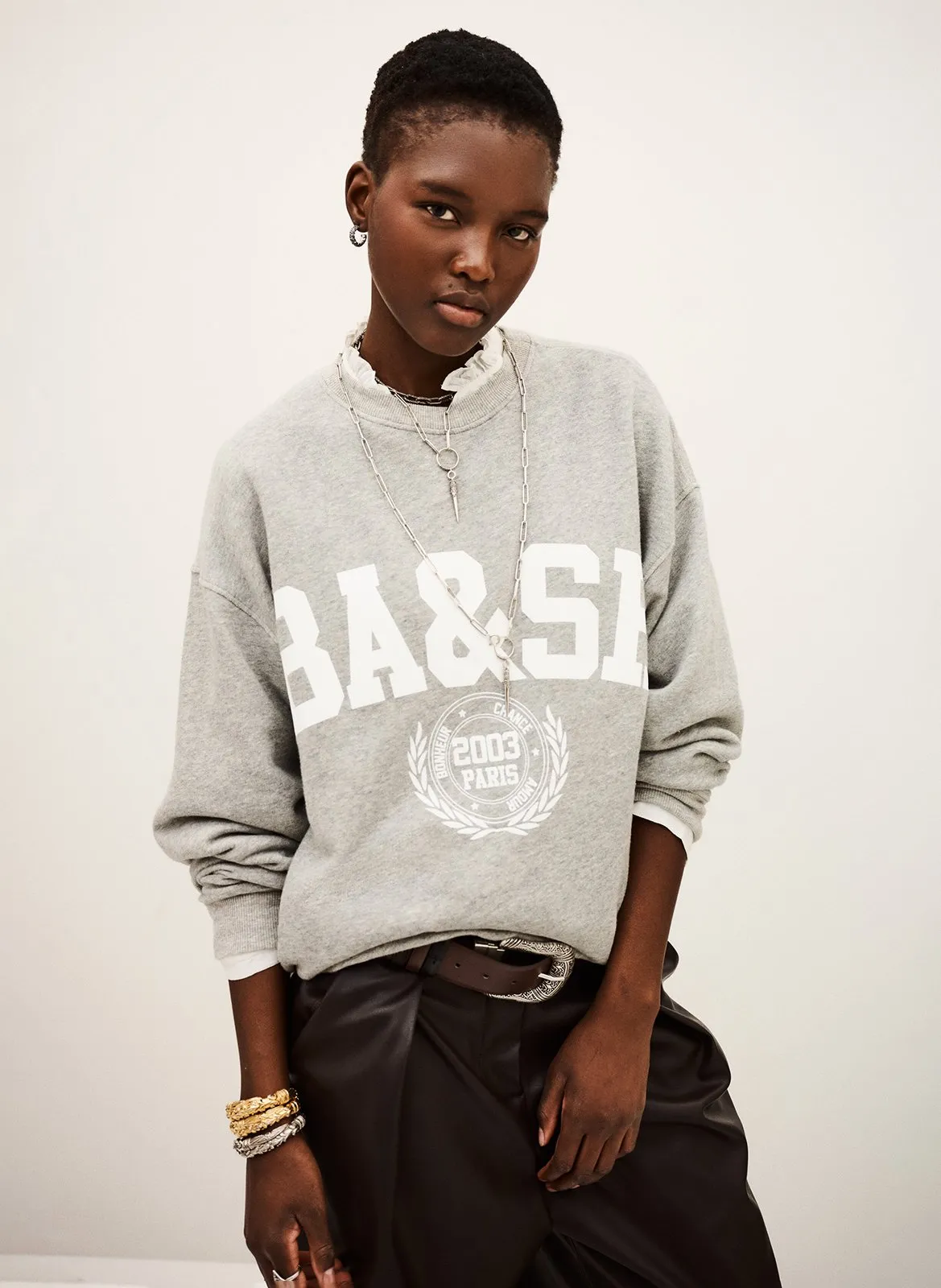 Sweat col rond en coton Gris BENJAMIN