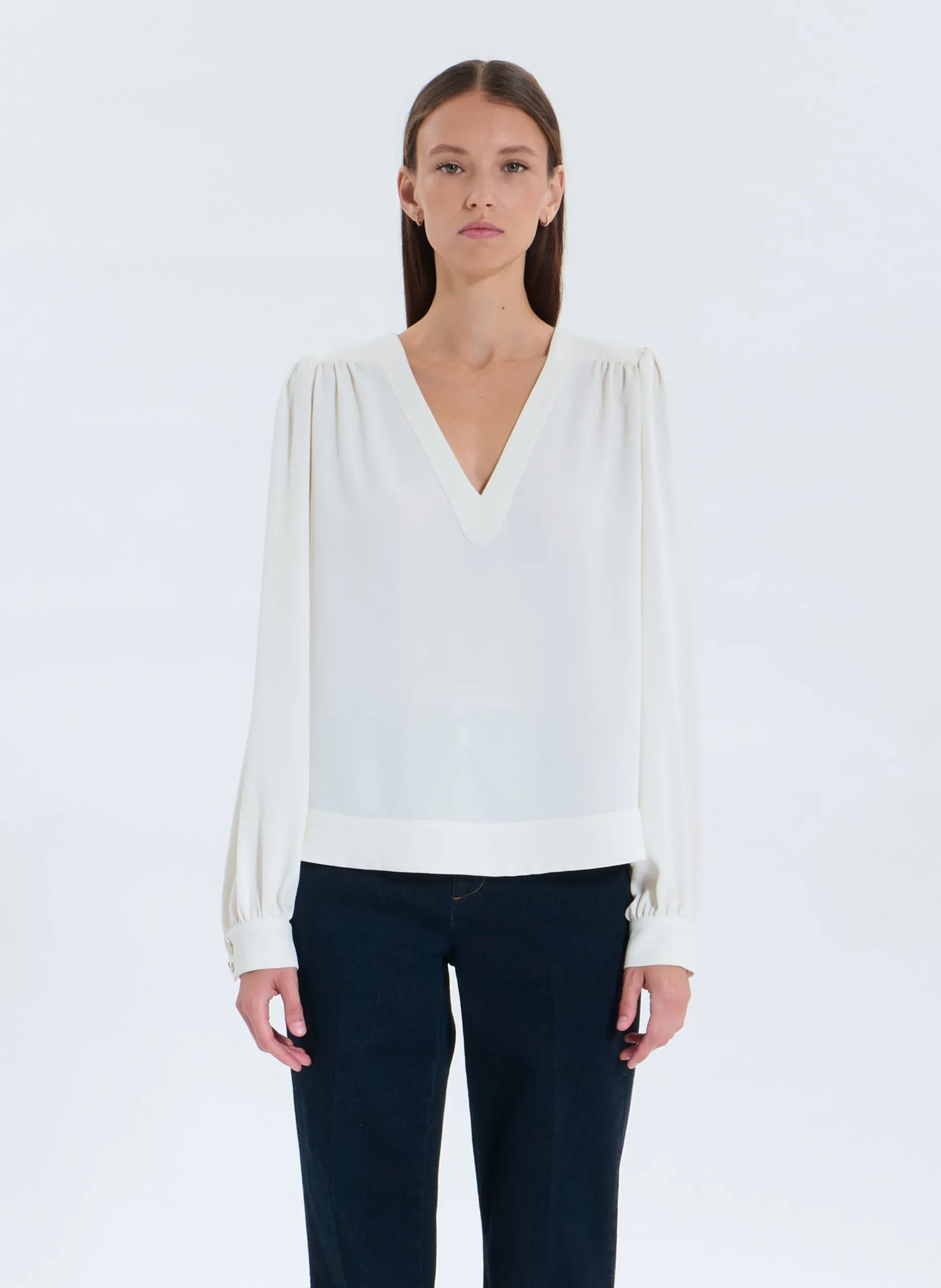 Blouse col v Blanc TAHIELLA