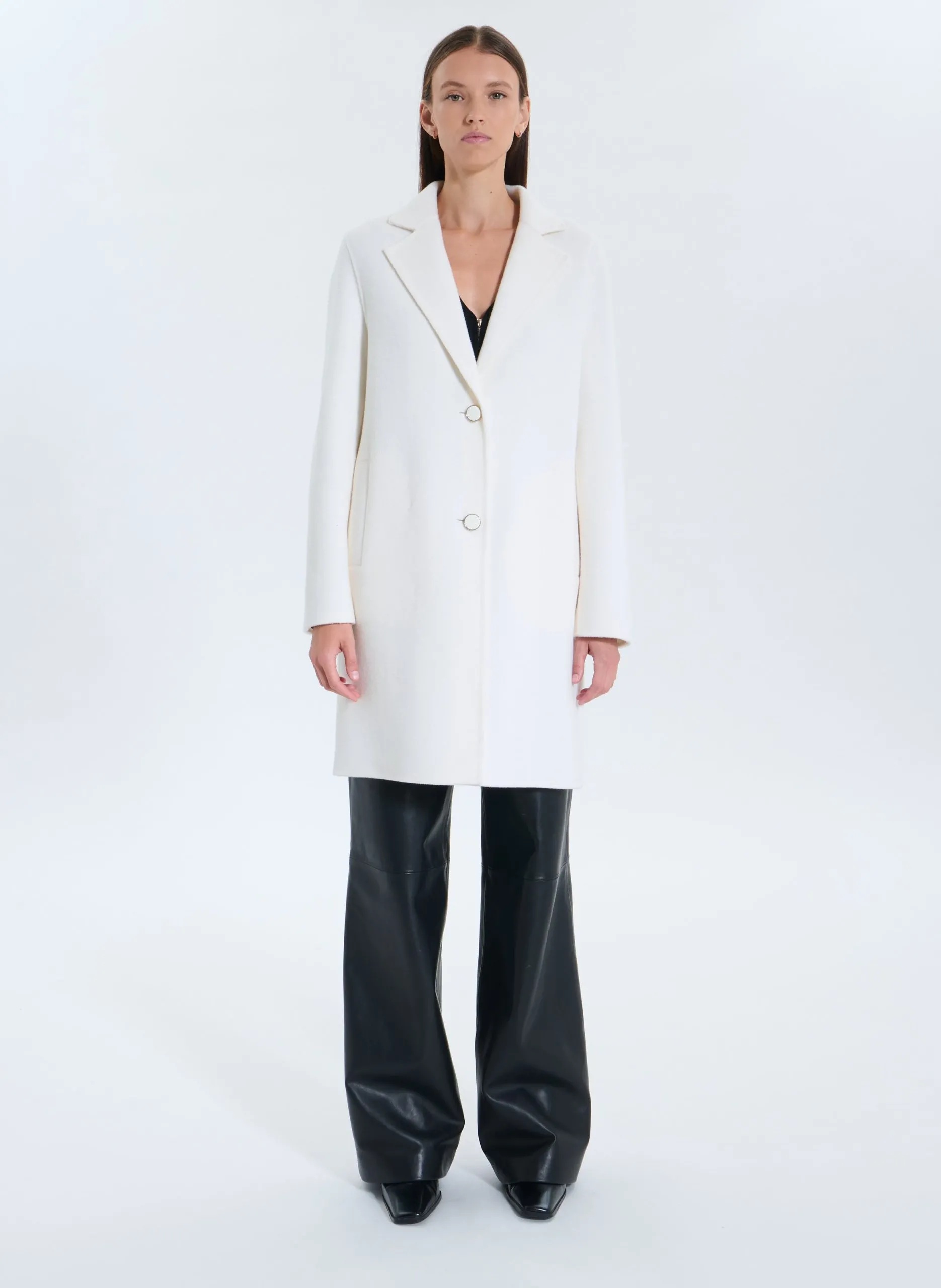 Manteau droit col tailleur en laine mélangée Blanc MATILA