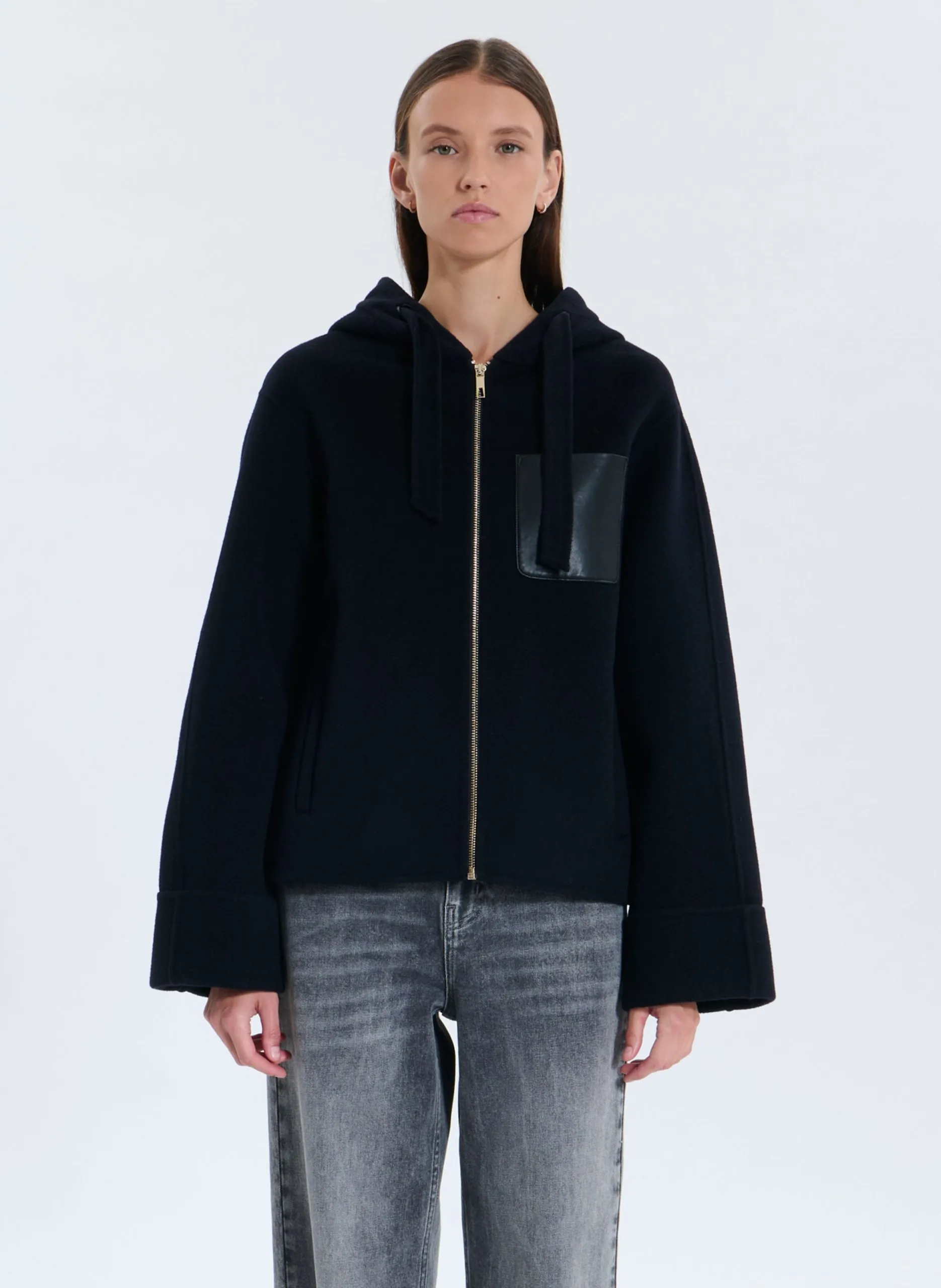 Veste col rond en laine mélangée Bleu MAGO