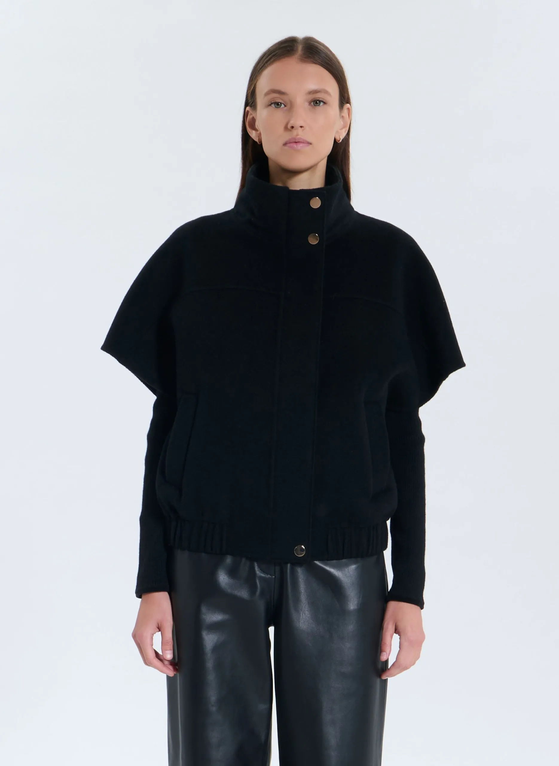 Veste oversize col montant en laine mélangée Noir CHARLIE