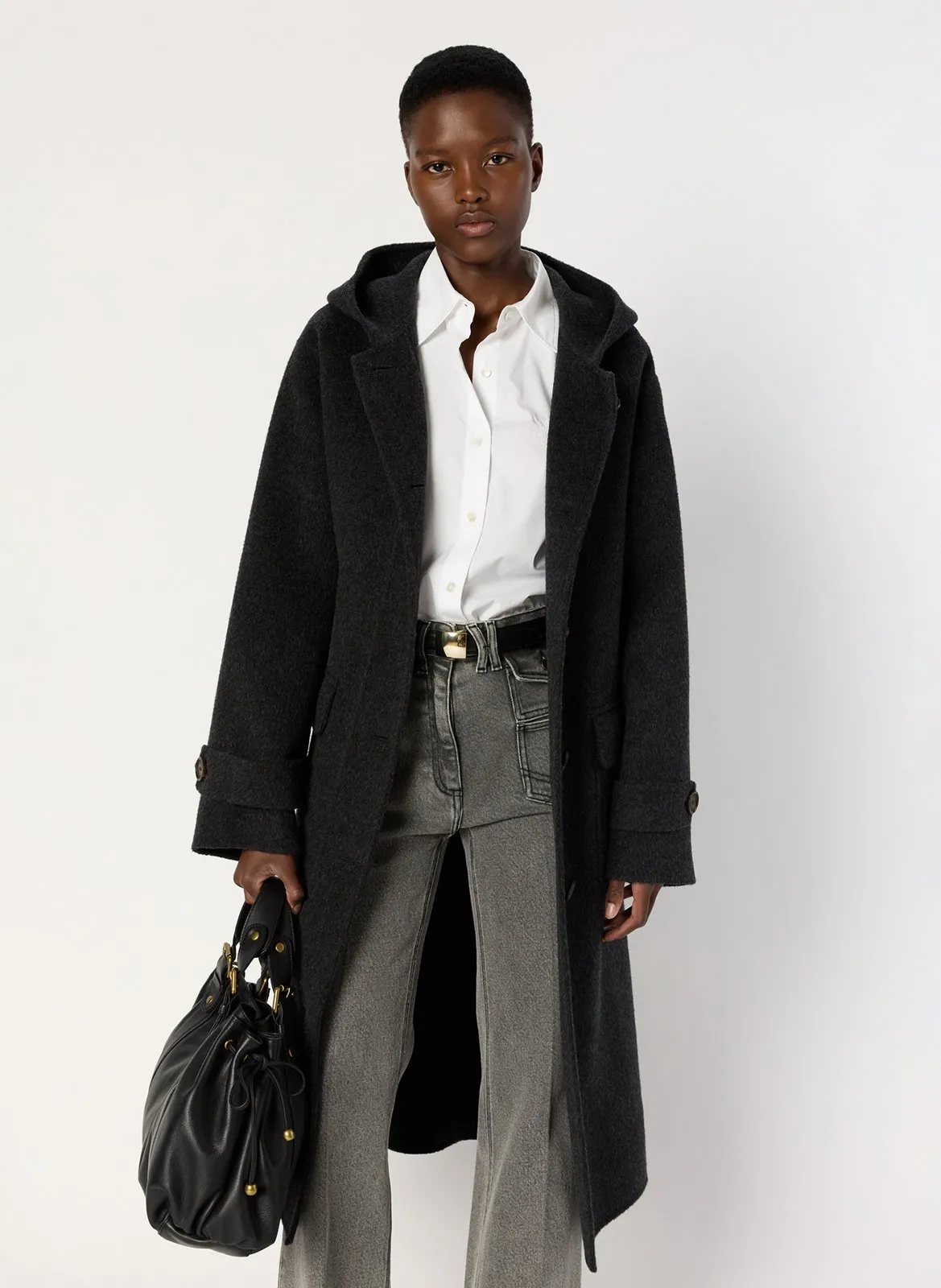 Long manteau à capuche en laine Gris MARIAM