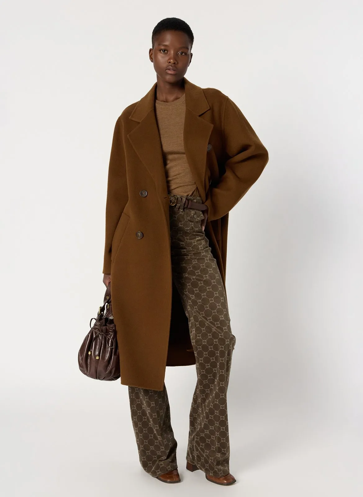 Long manteau en laine col tailleur Marron MILENA