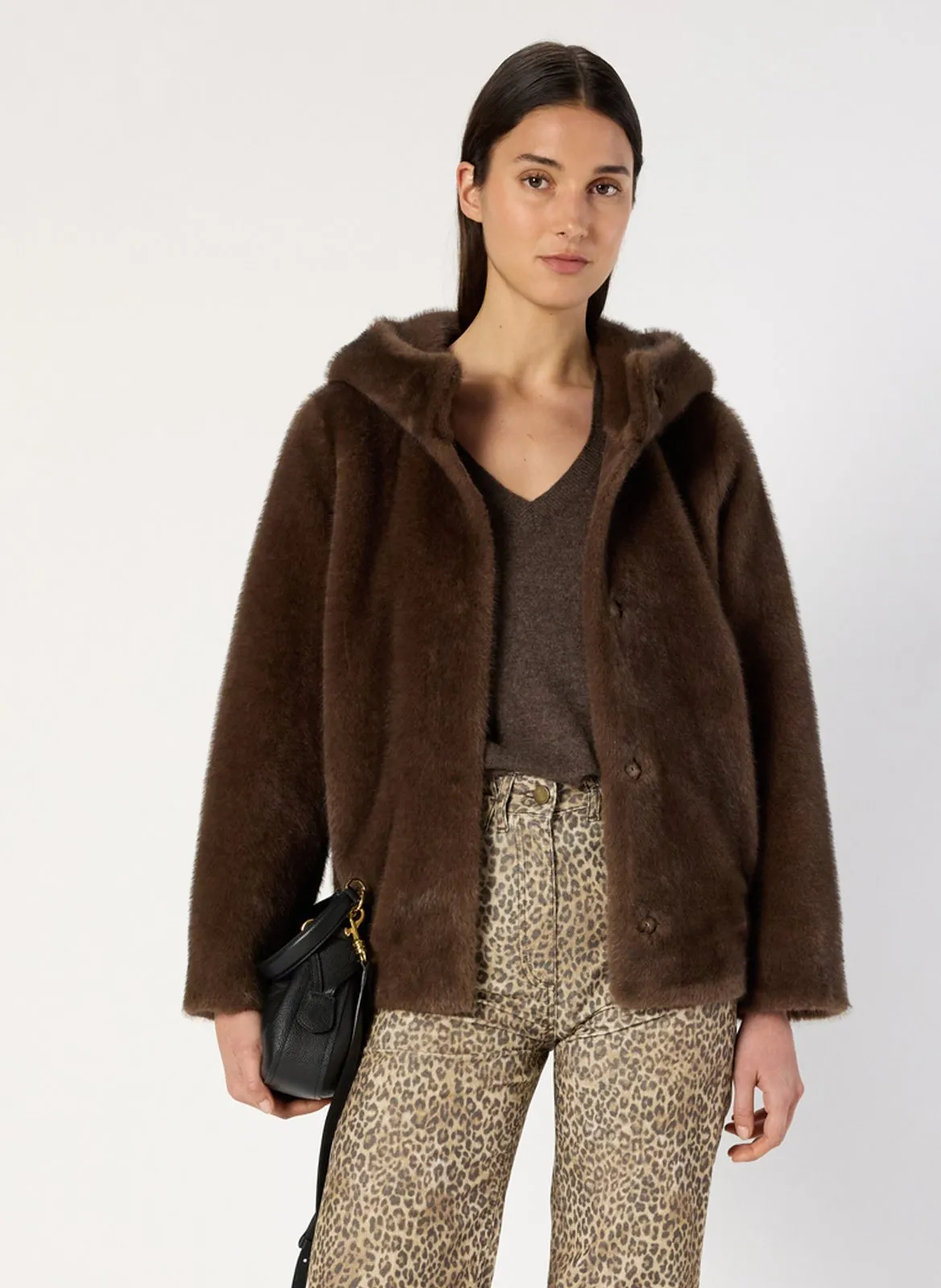 Veste en fausse fourrure à capuche Marron MORGANE