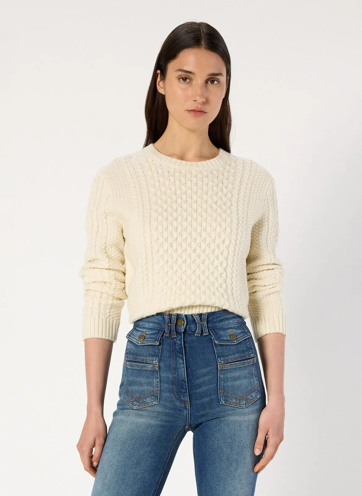 Pull col rond en laine mélangée Beige EDENIE