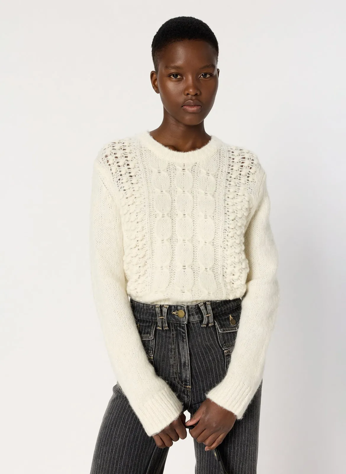 Pull col rond en laine mélangée Beige ESPERANZA