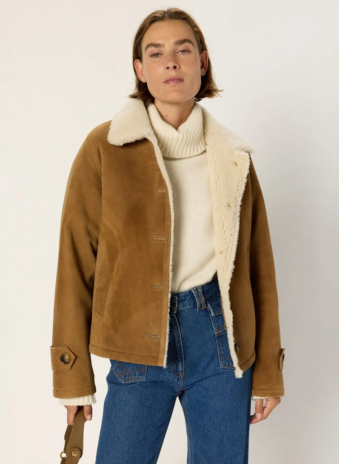 Veste col classique en suède Marron NATHALIE