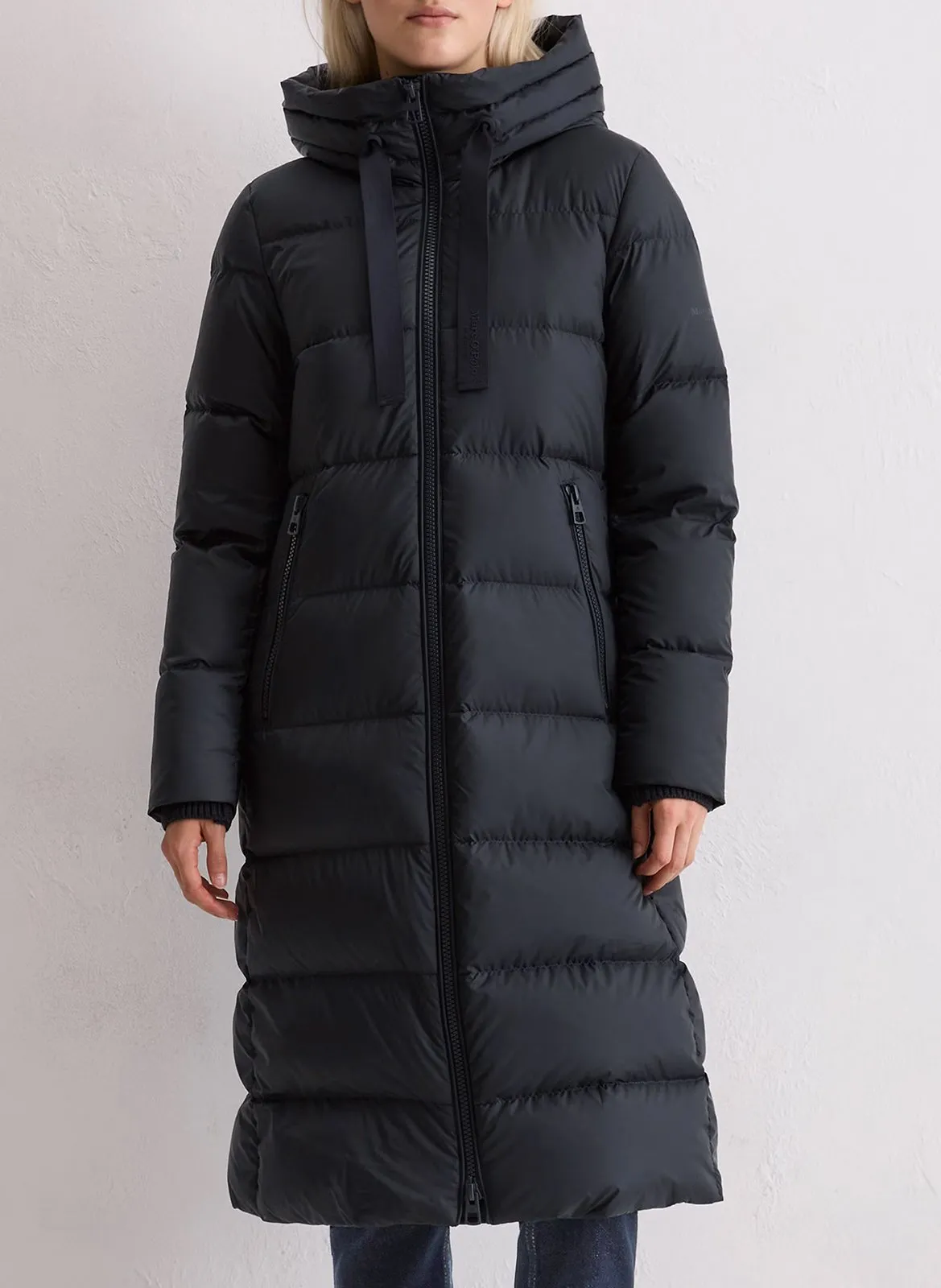 Doudoune mi-longue unie à capuche Bleu