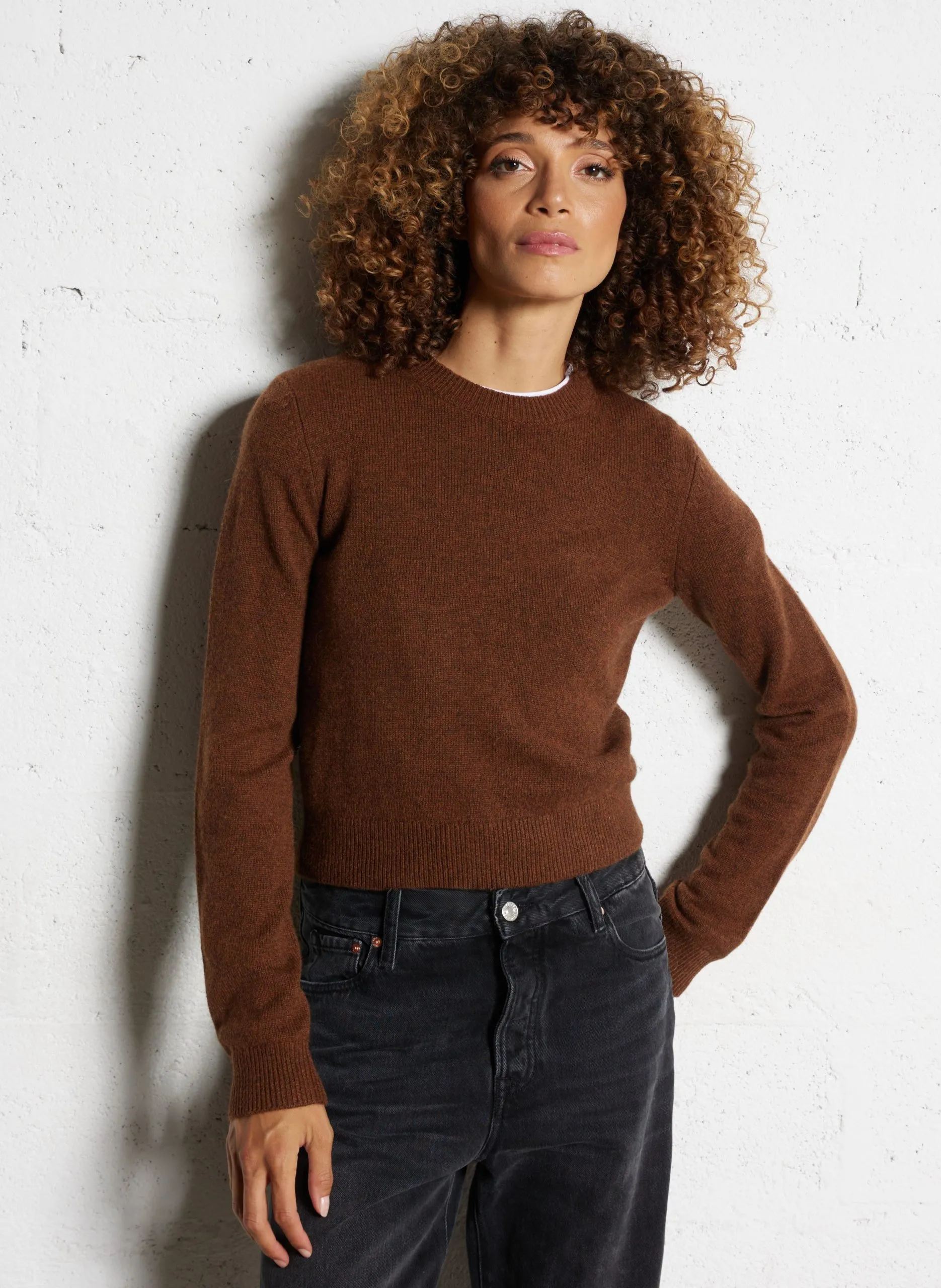 Pull droit col rond en cachemire Bleu SPAG