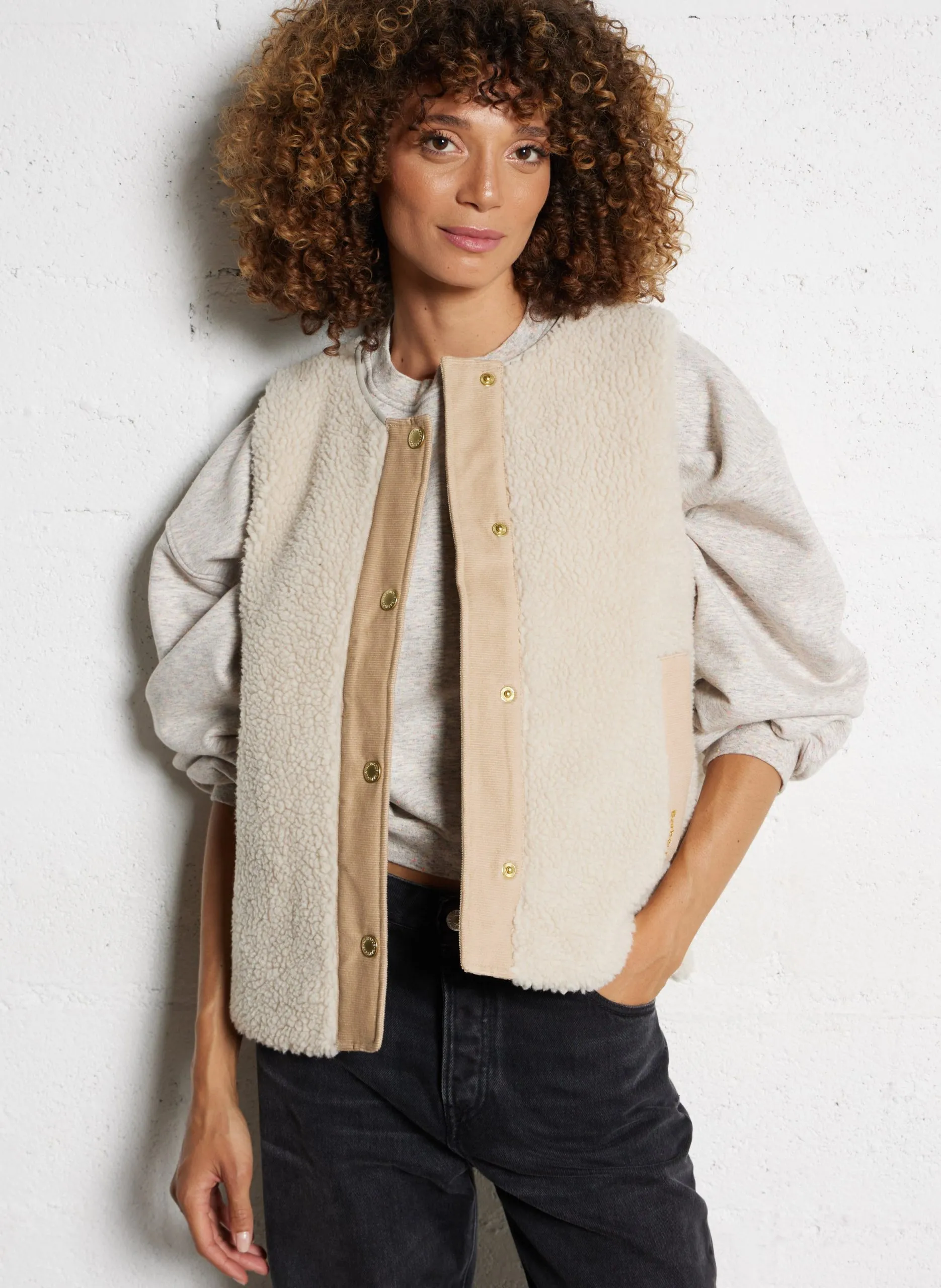 Gilet col rond en fourrure teddy Beige DULSIE