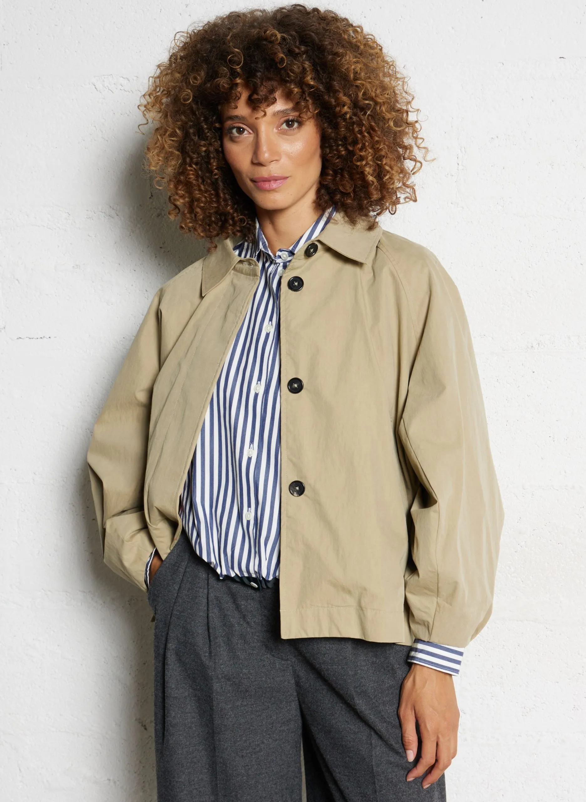 Veste col classique en coton mélangé Beige JODIE