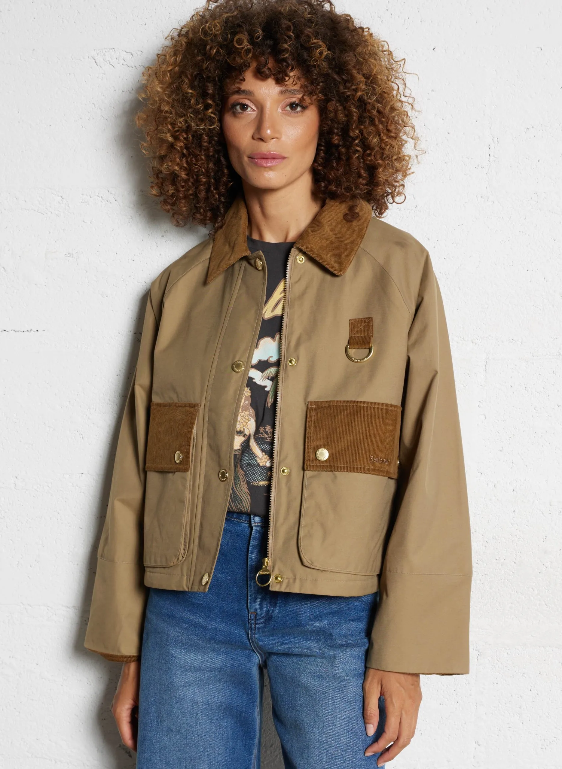 Veste courte à col côtelé velours Beige PHOEBE