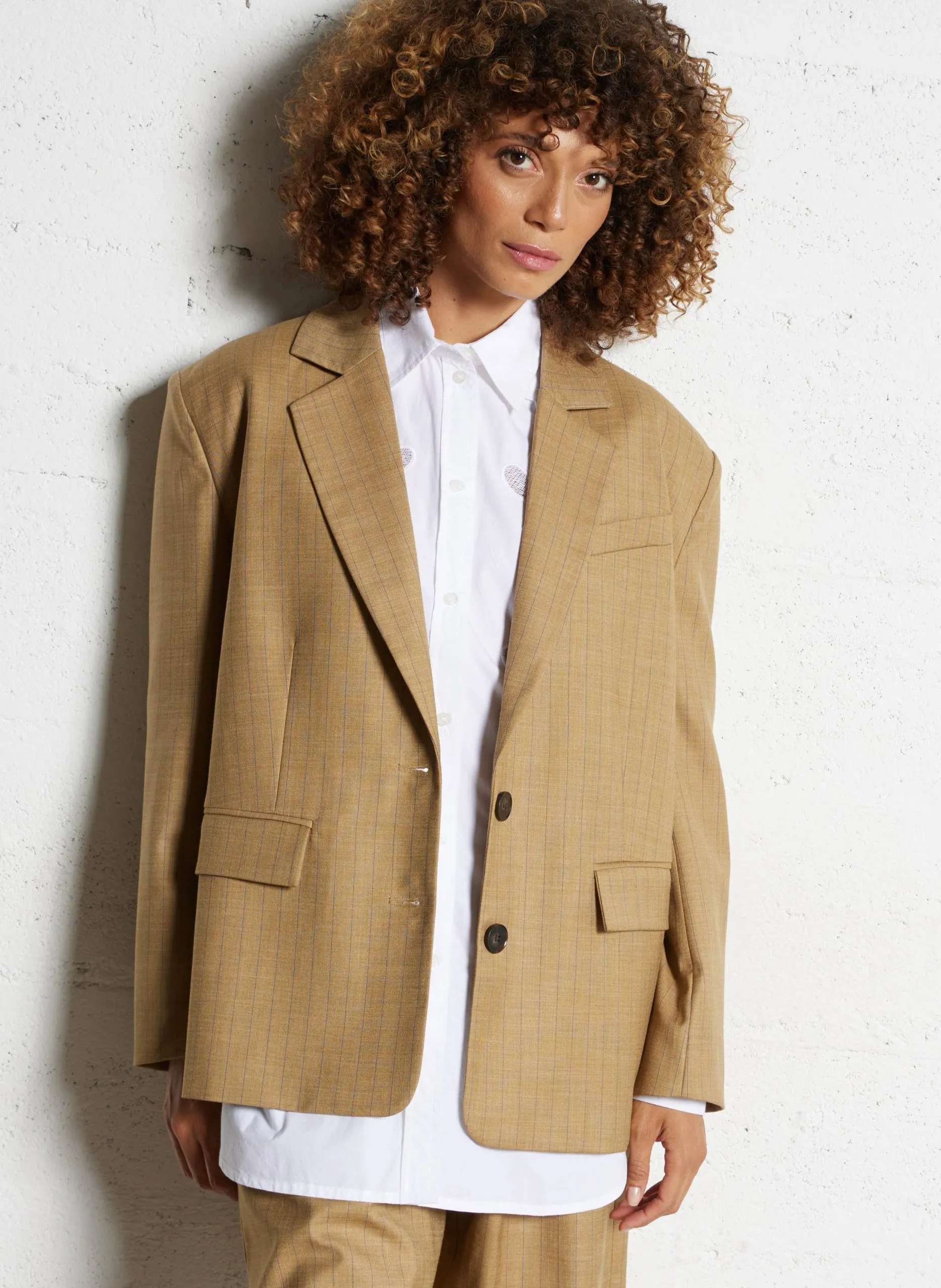 Veste tailleur oversize rayée Kaki