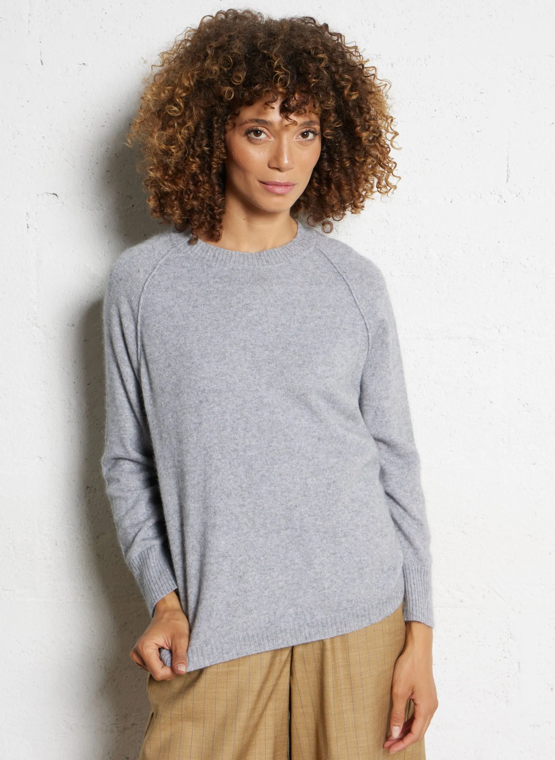 Pull col rond en maille mélangée Gris CLIFORD