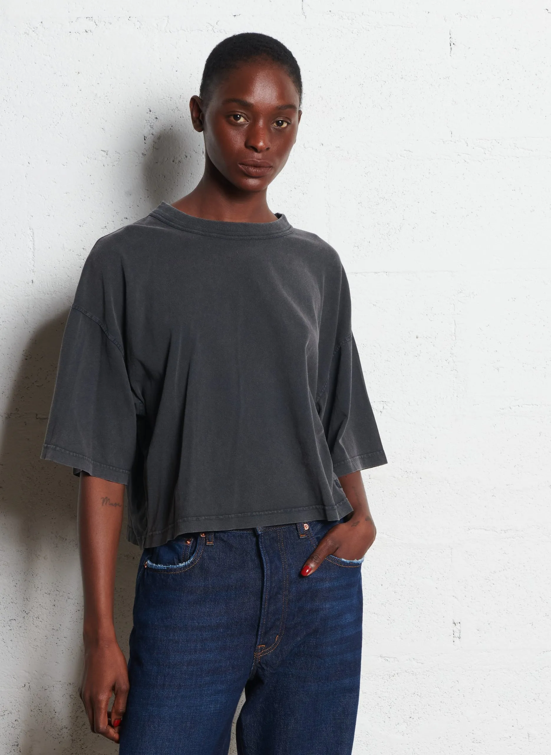 Tee-shirt col ronc en coton Noir VOSS