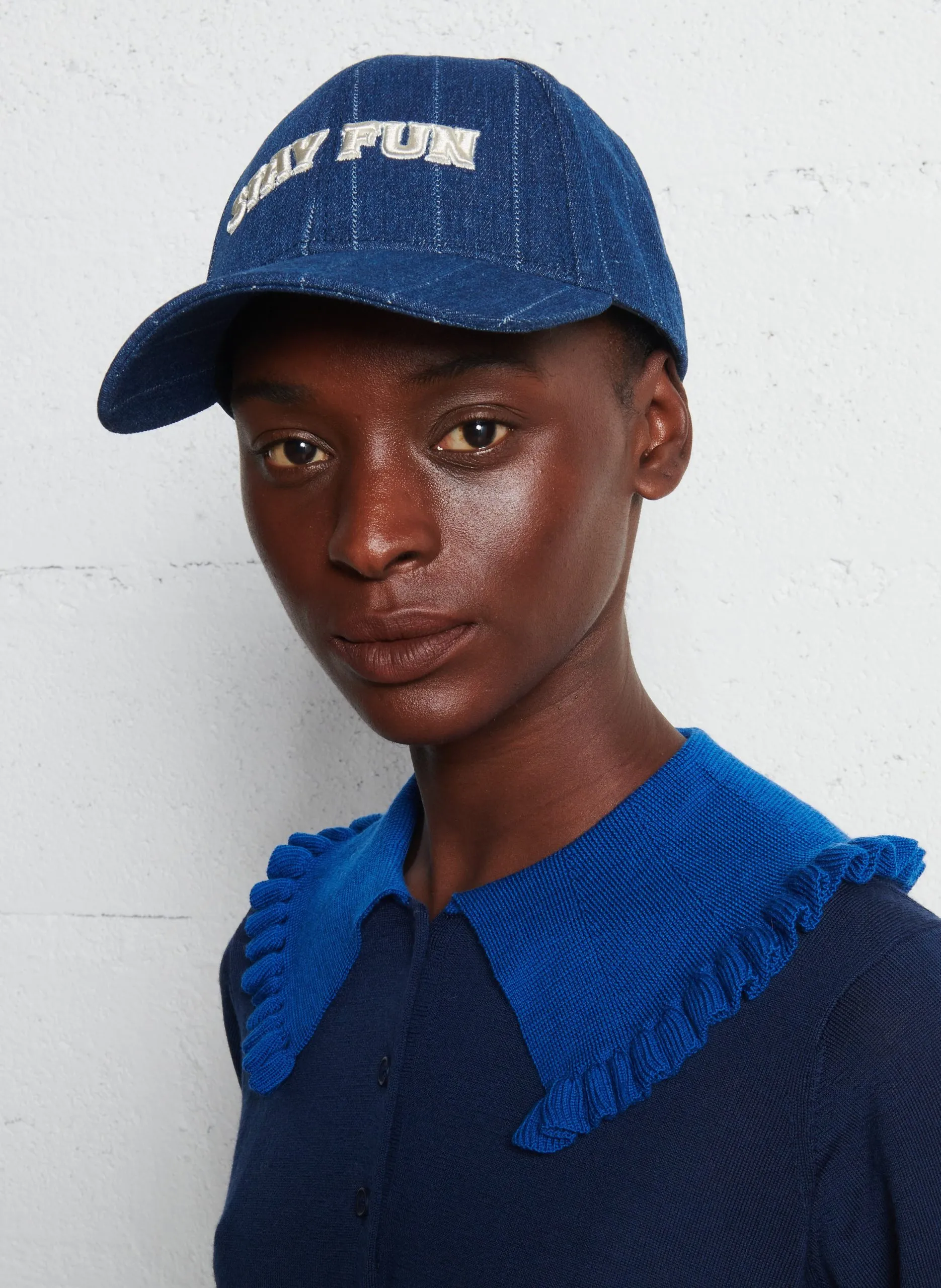 Casquette en coton mélangé rayé Bleu HIZZIE