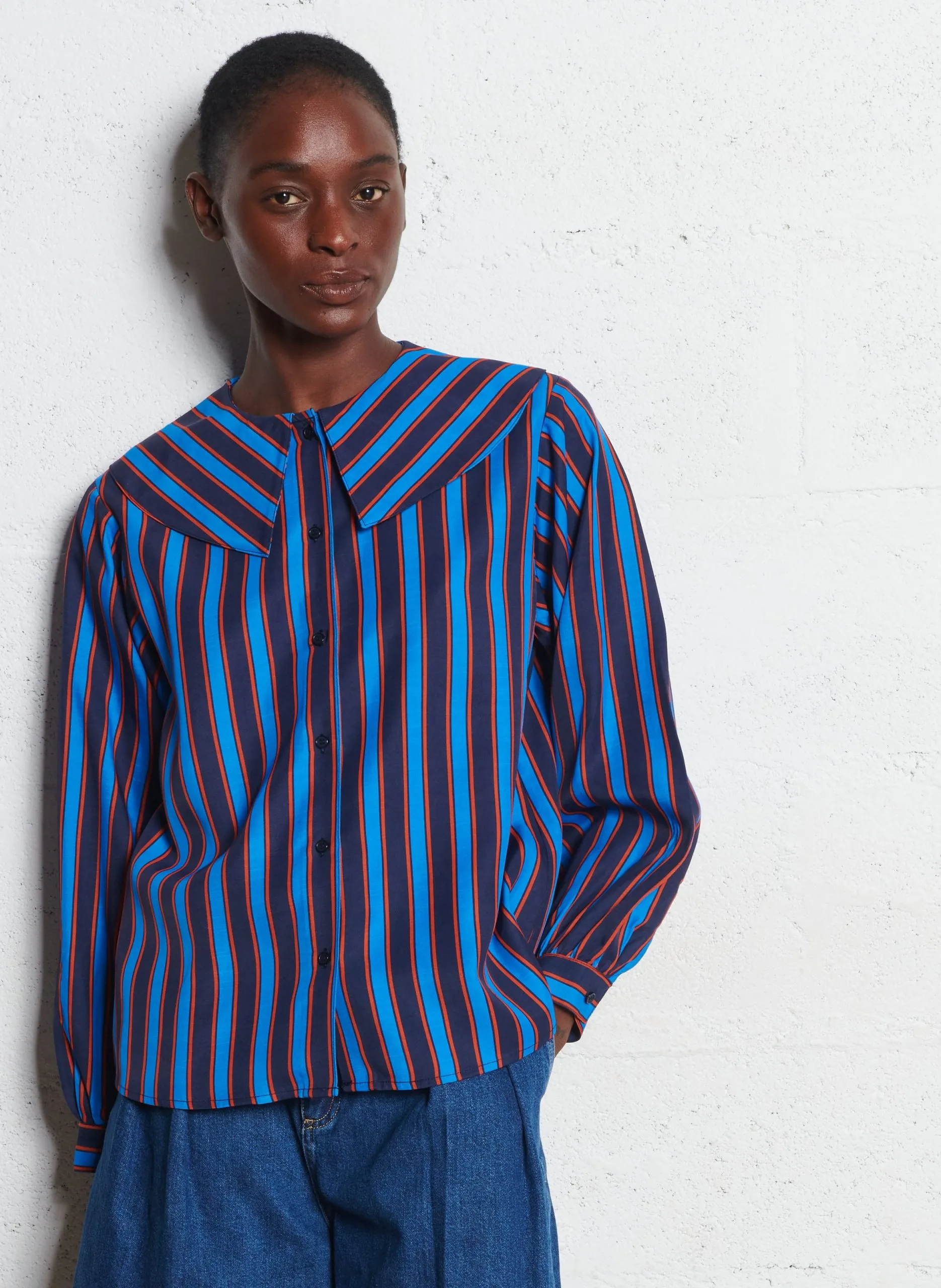 Chemise oversize à rayures Bleu