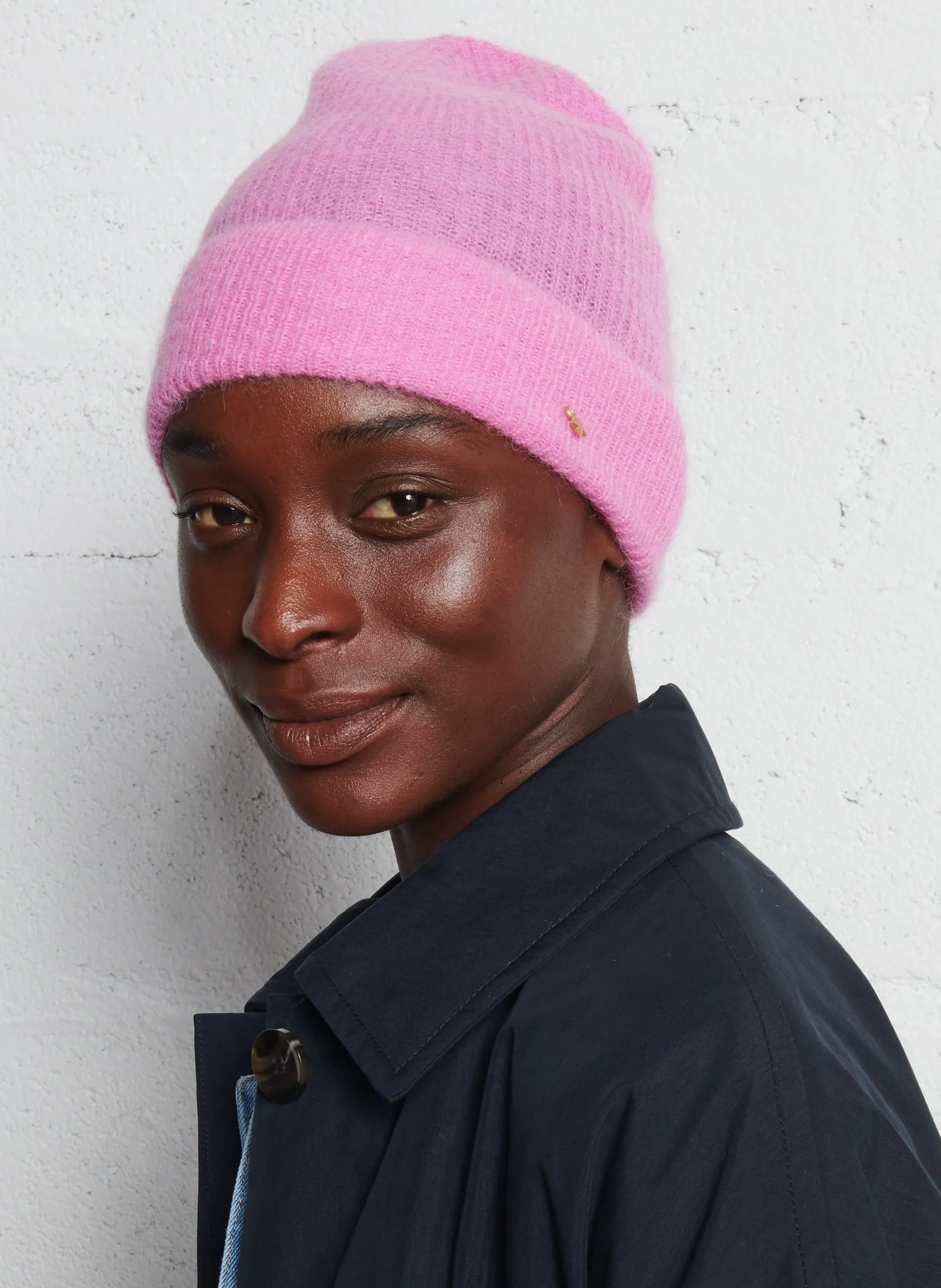 Bonnet uni en laine mélangée Rose CALIN