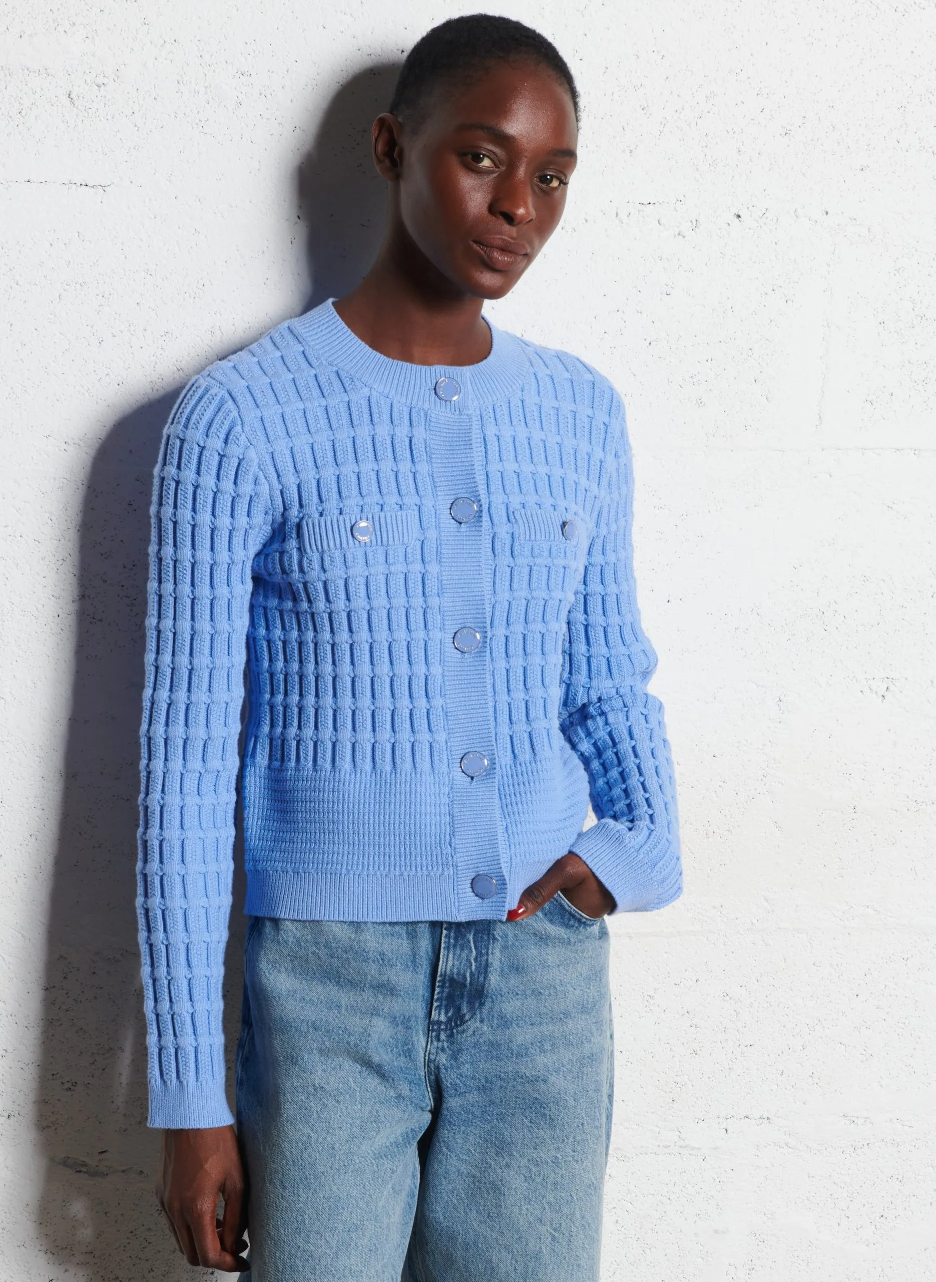 Cardigan côtelé à boutons Bleu CHIN