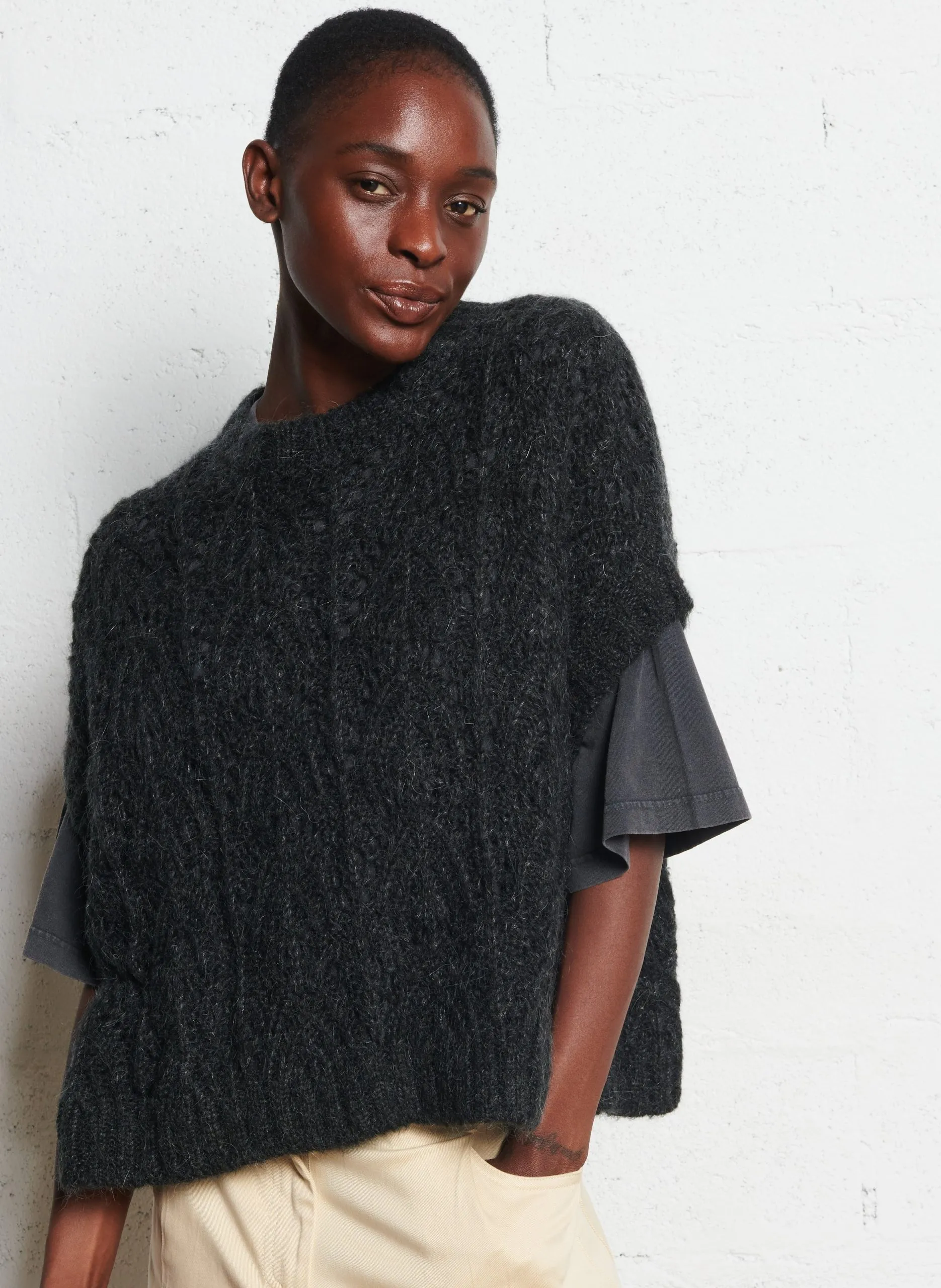 Pull manches courtes col rond uni Multicolore NOFFY