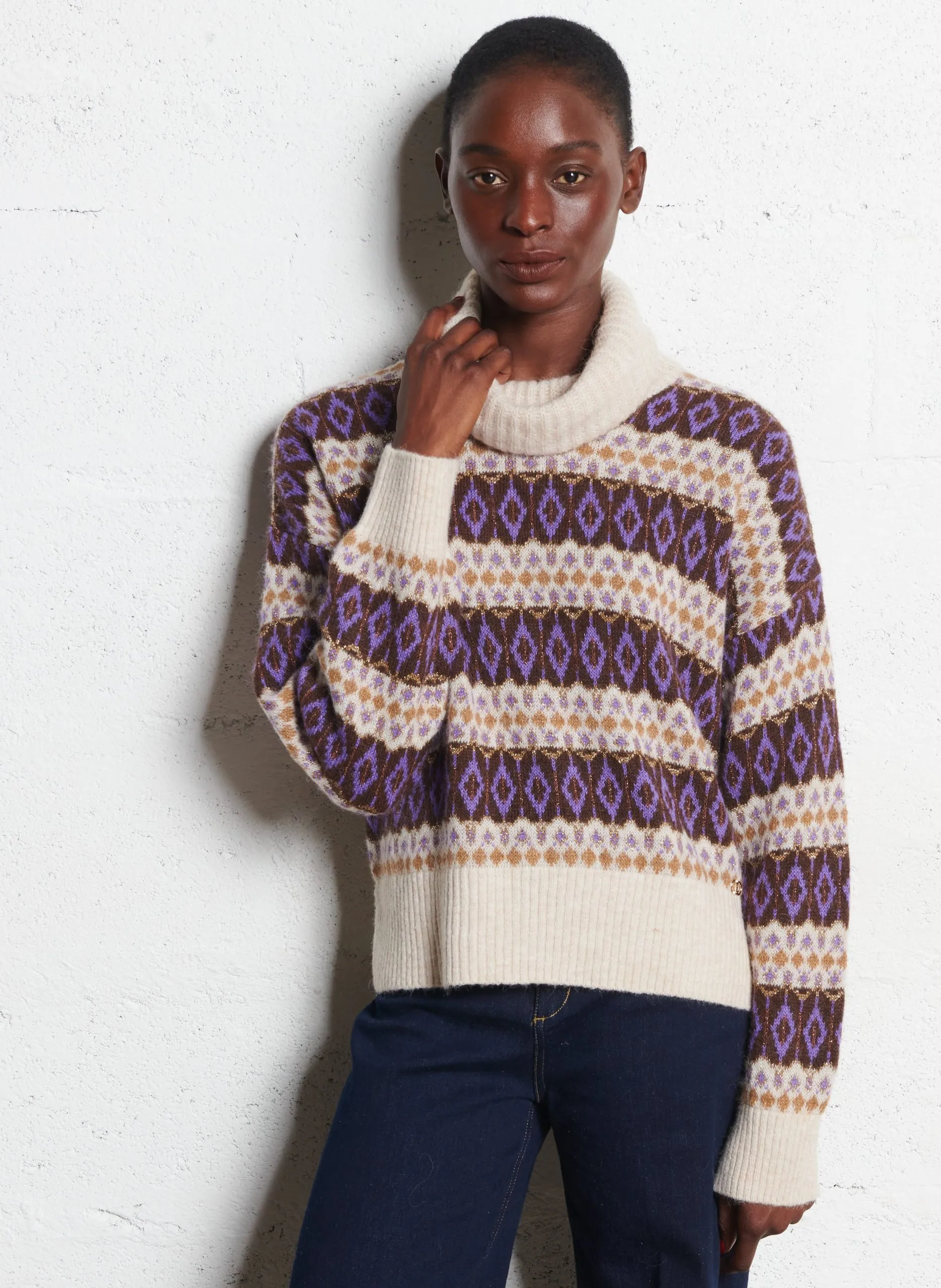 Pull col montant Violet