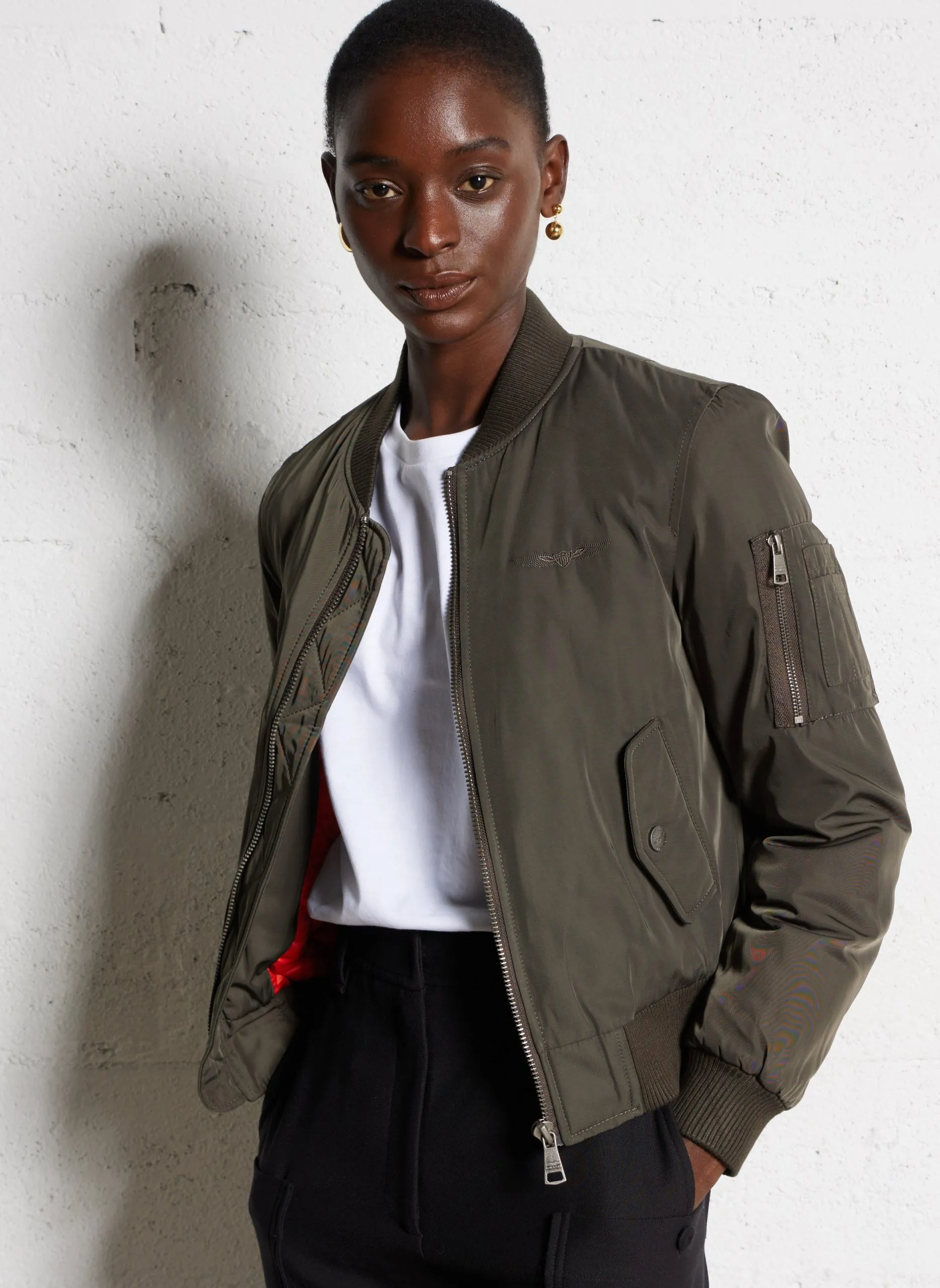 Bomber col teddy cintré Kaki